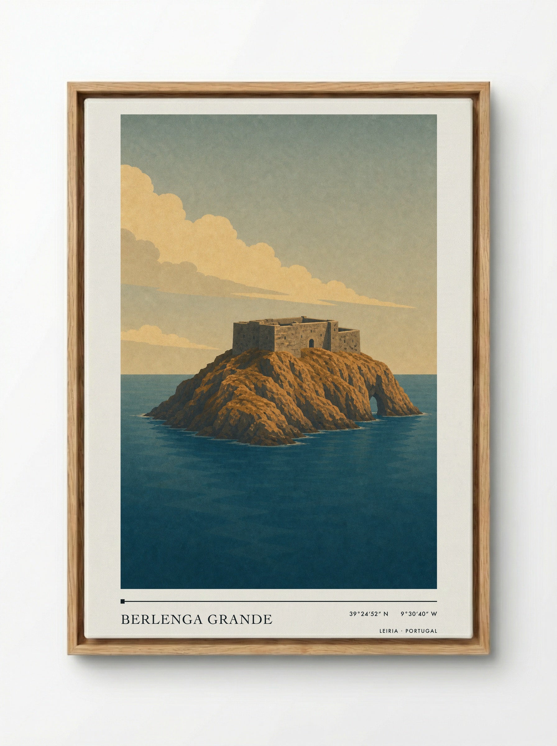 Berlenga Grande Travel Poster Artwork - Framed Canvas Wood