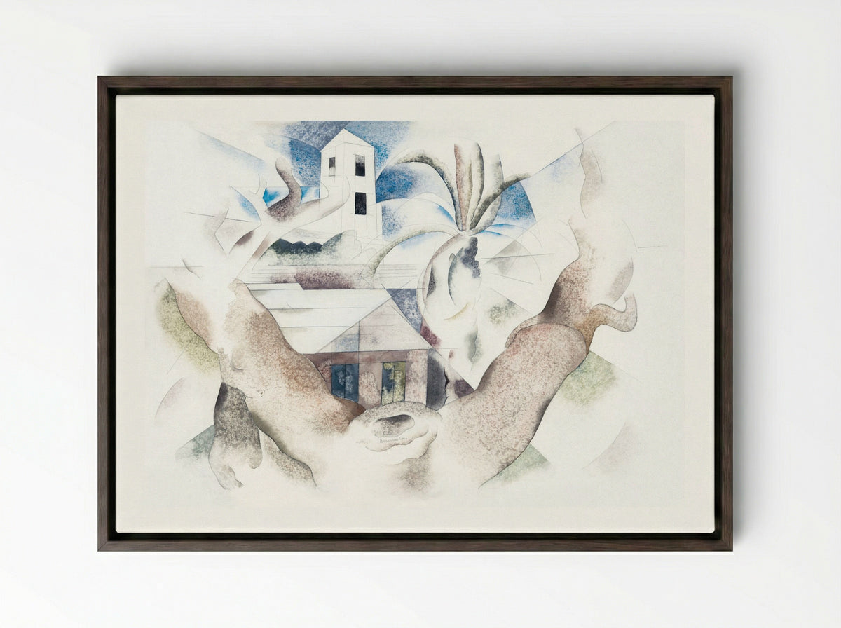 Bermuda No. 1, Tree and House - Charles Demuth - Framed Canvas Dark Wood