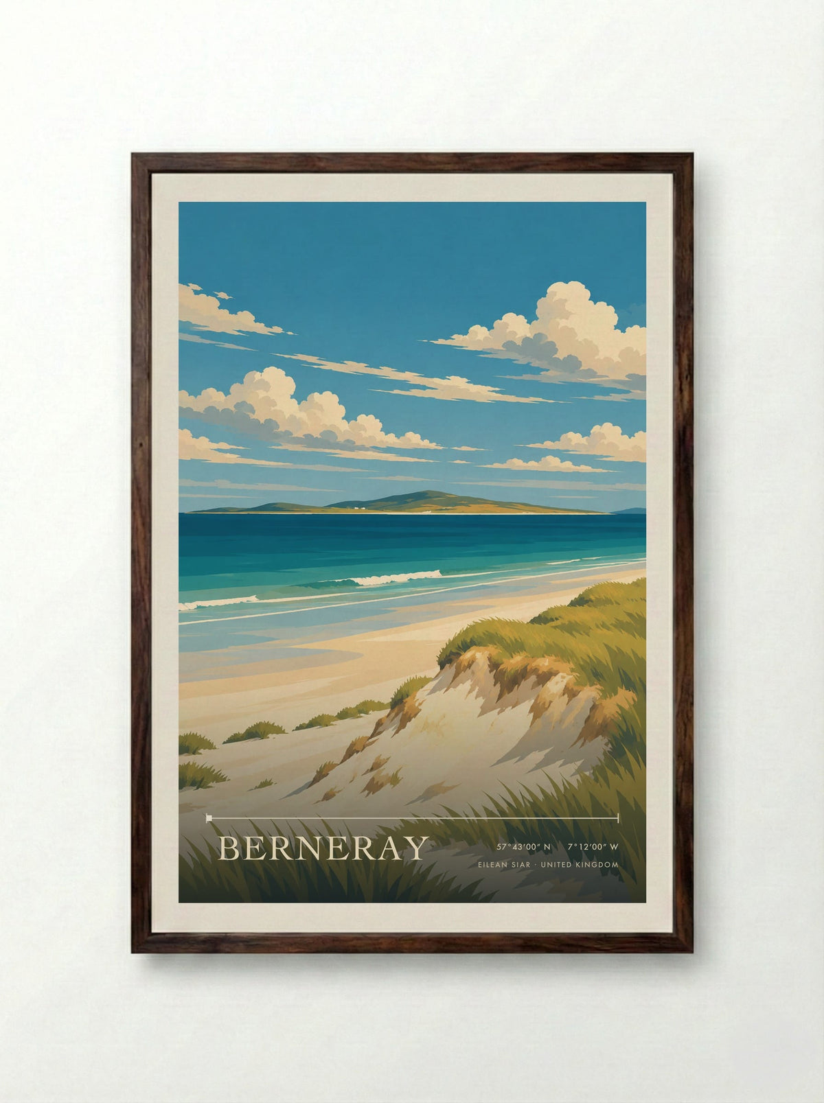 Berneray, Eilean Siar | Travel Poster - Framed Print Dark Wood