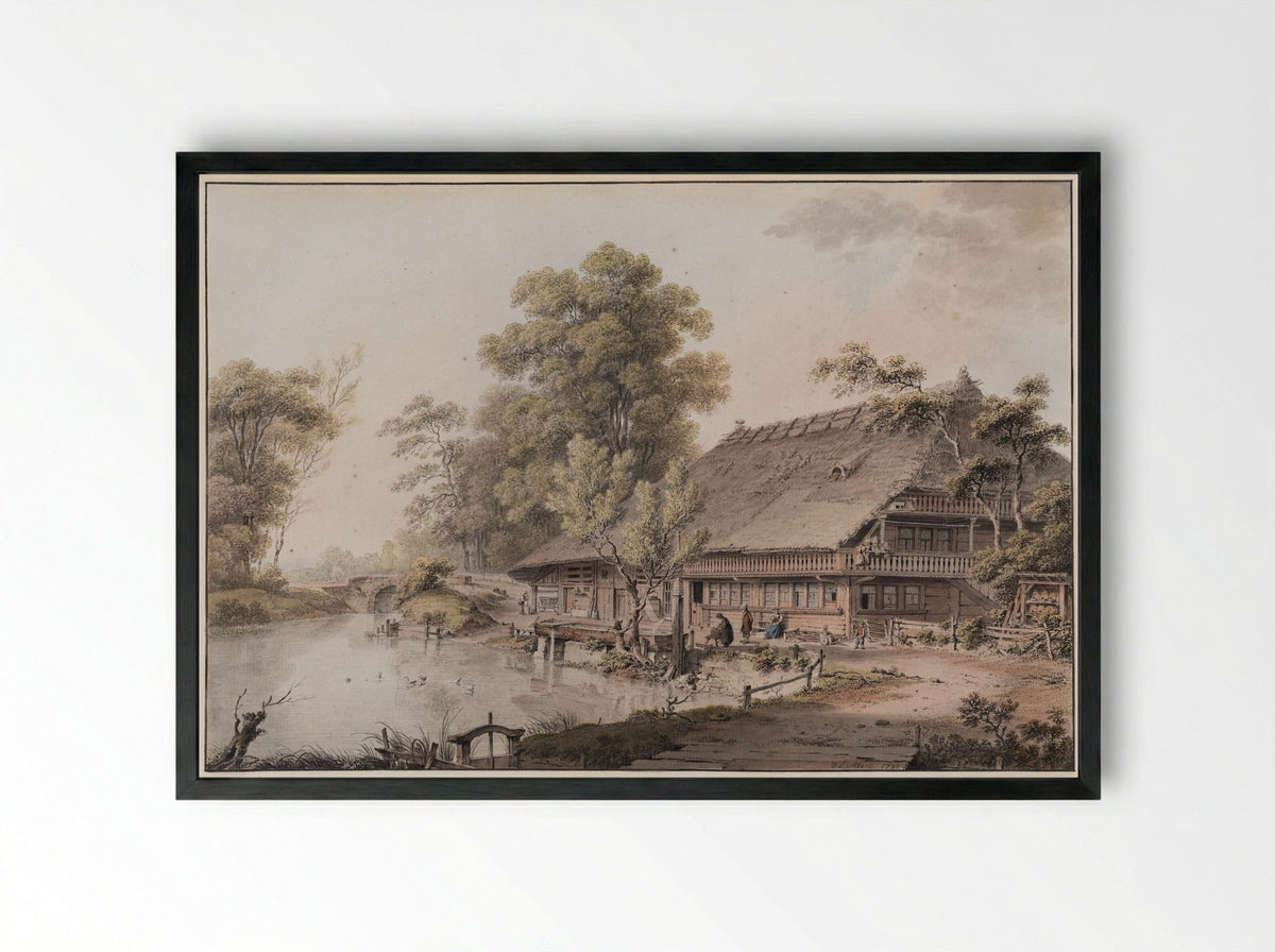 Bernese Farmhouse - Johann Ludwig Aberli - Framed Print Black