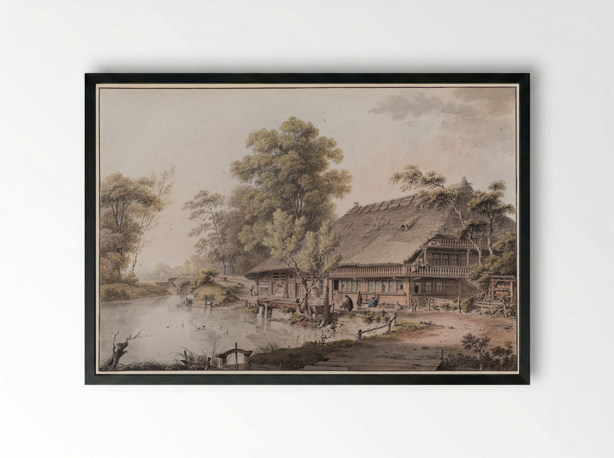 Bernese Farmhouse - Johann Ludwig Aberli - Framed Print Black