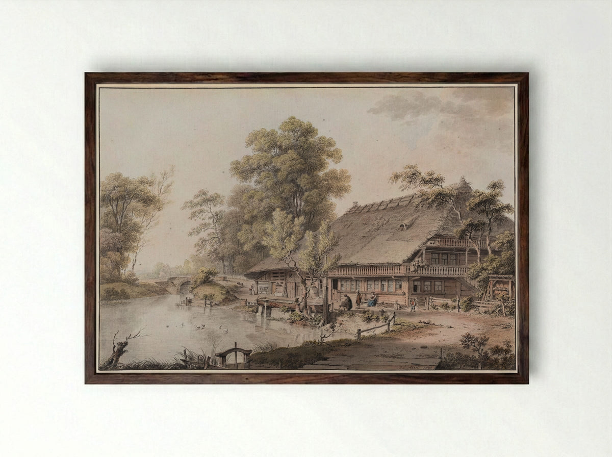 Bernese Farmhouse - Johann Ludwig Aberli - Framed Print Dark Wood