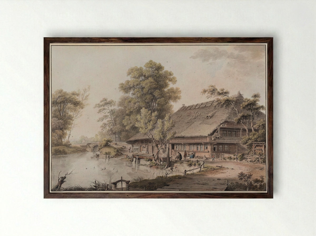 Bernese Farmhouse - Johann Ludwig Aberli - Framed Print Dark Wood