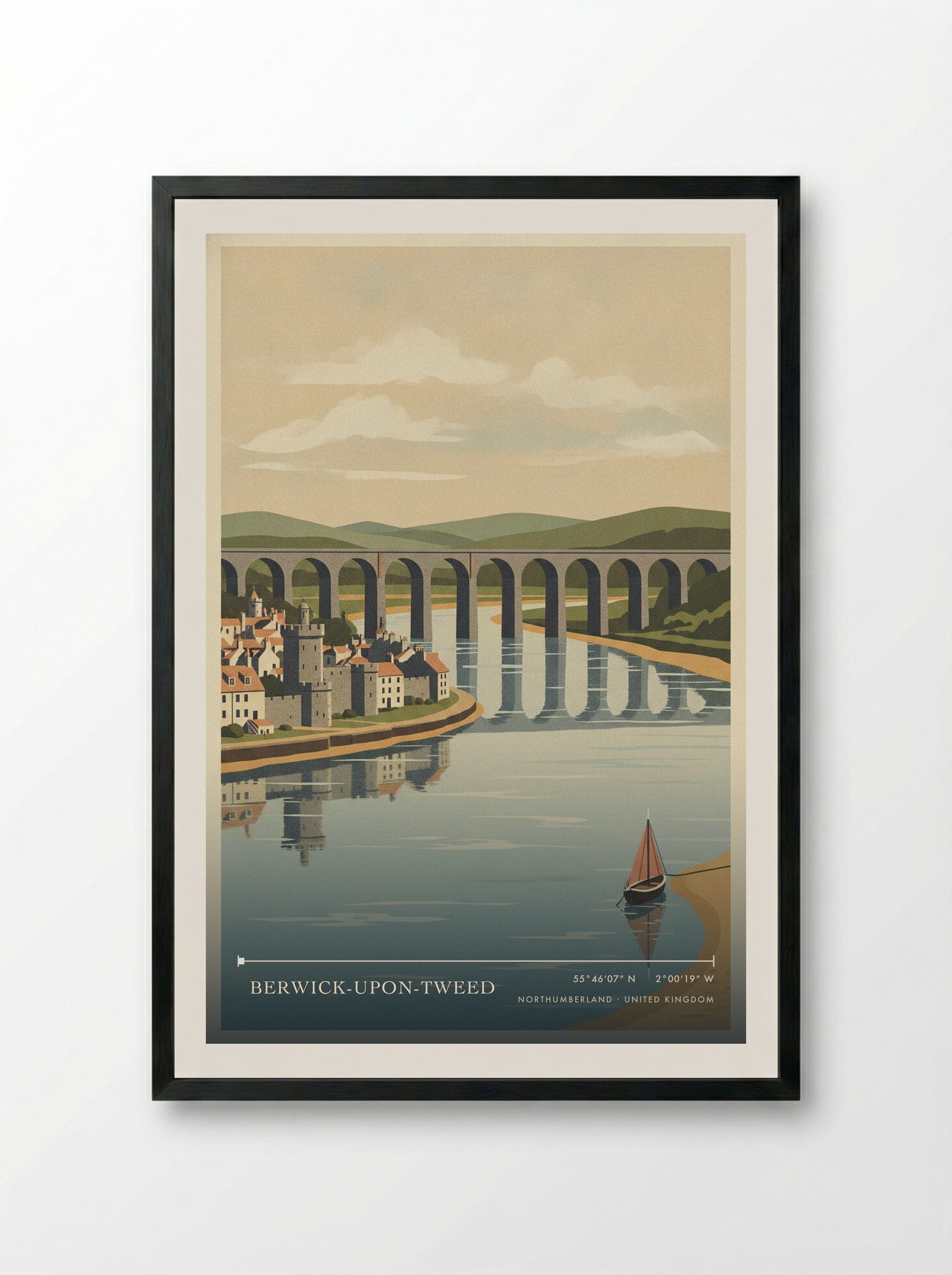 Berwick-Upon-Tweed Northumberland United Kingdom Travel Poster - Framed Print Black