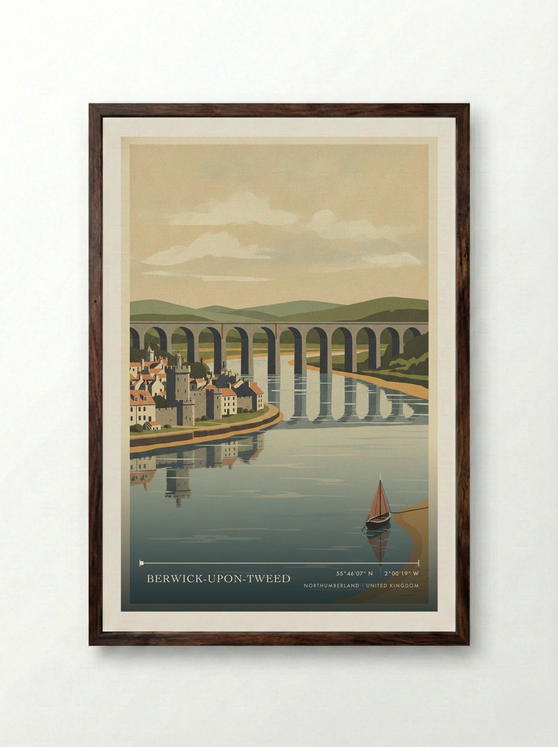 Berwick-Upon-Tweed Northumberland United Kingdom Travel Poster - Framed Print Dark Wood