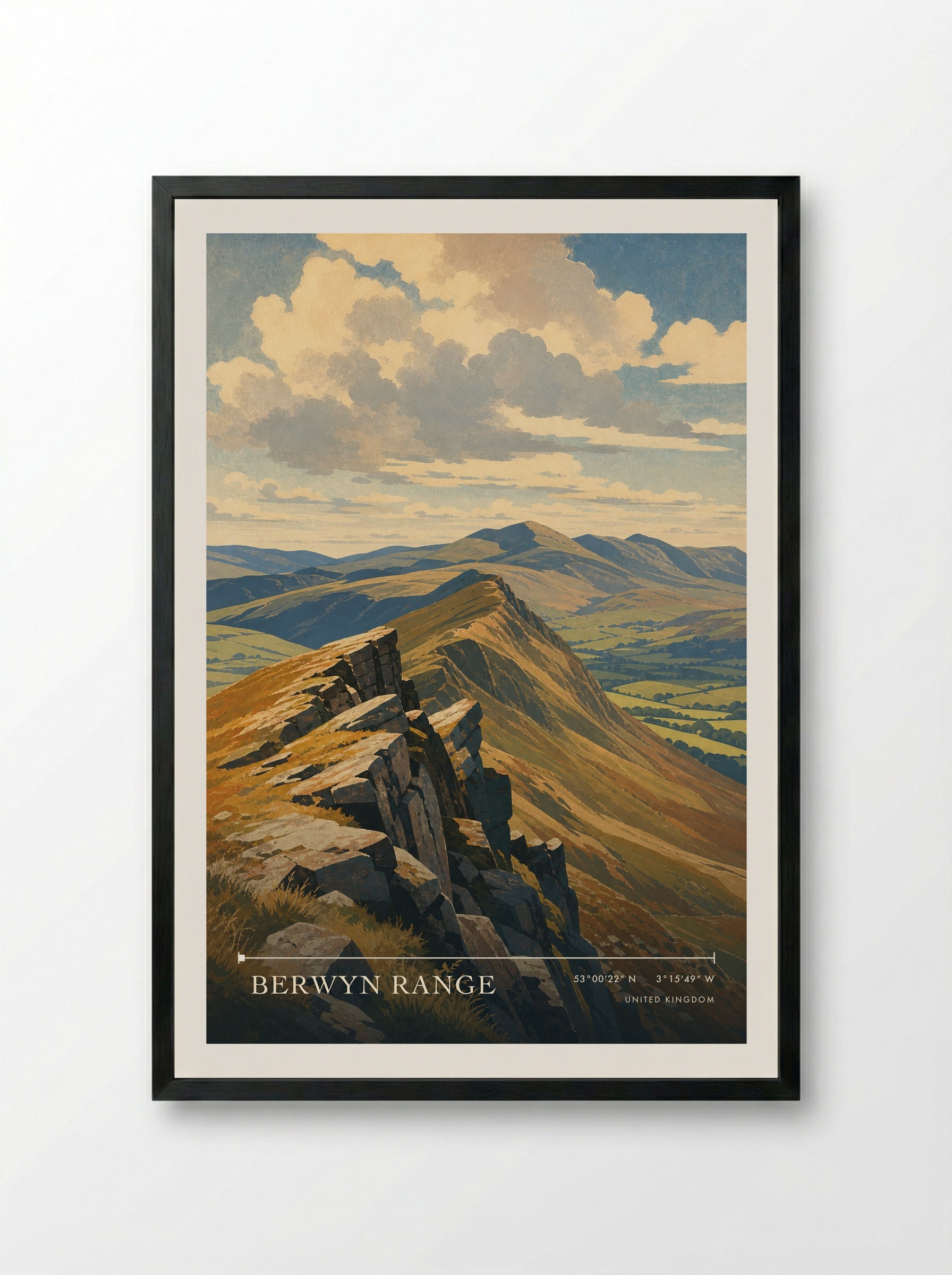 Berwyn Range United Kingdom Travel Poster - Framed Print Black