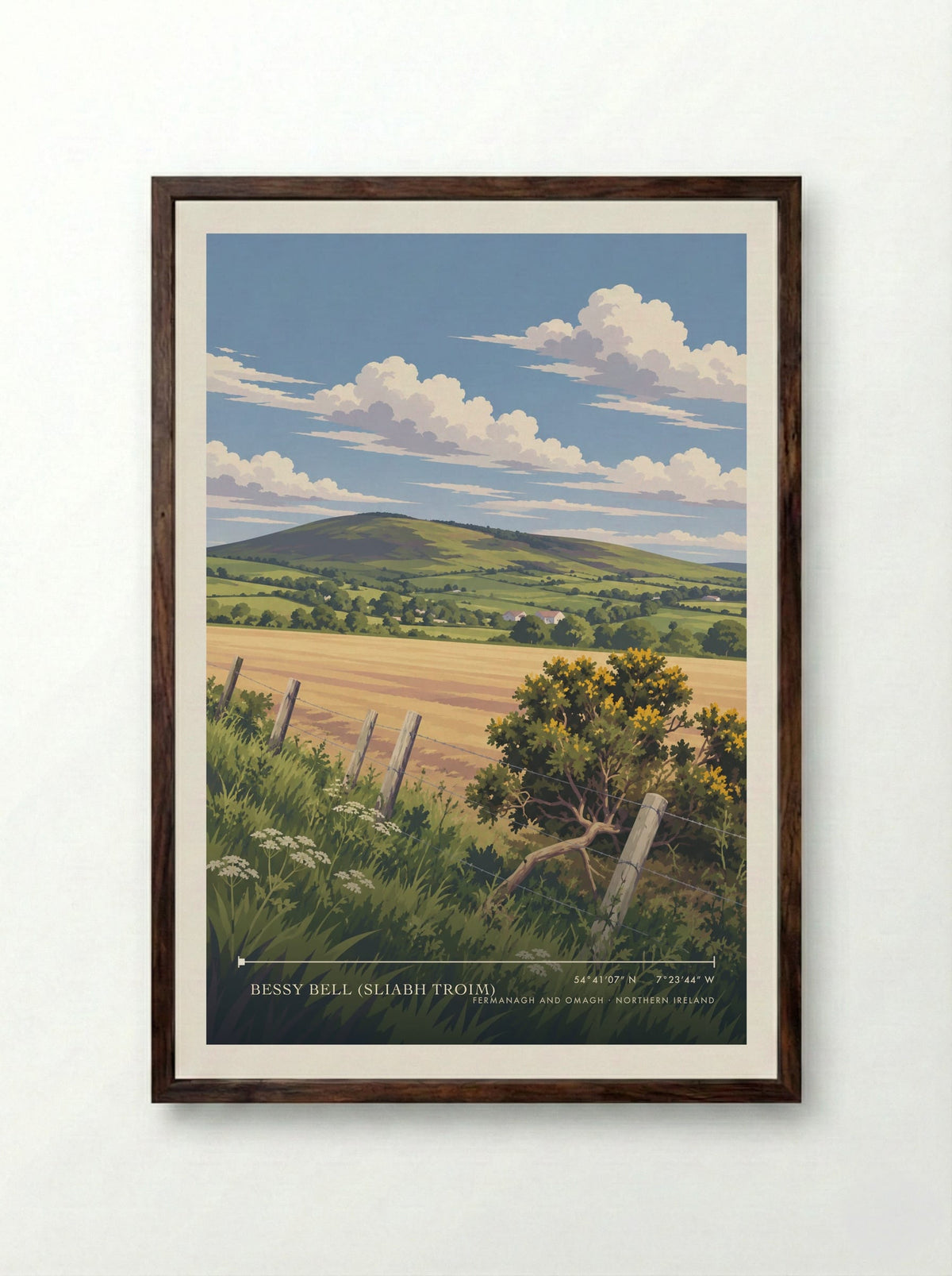 Bessy Bell (Sliabh Troim), Fermanagh and Omagh | Travel Poster - Framed Print Dark Wood