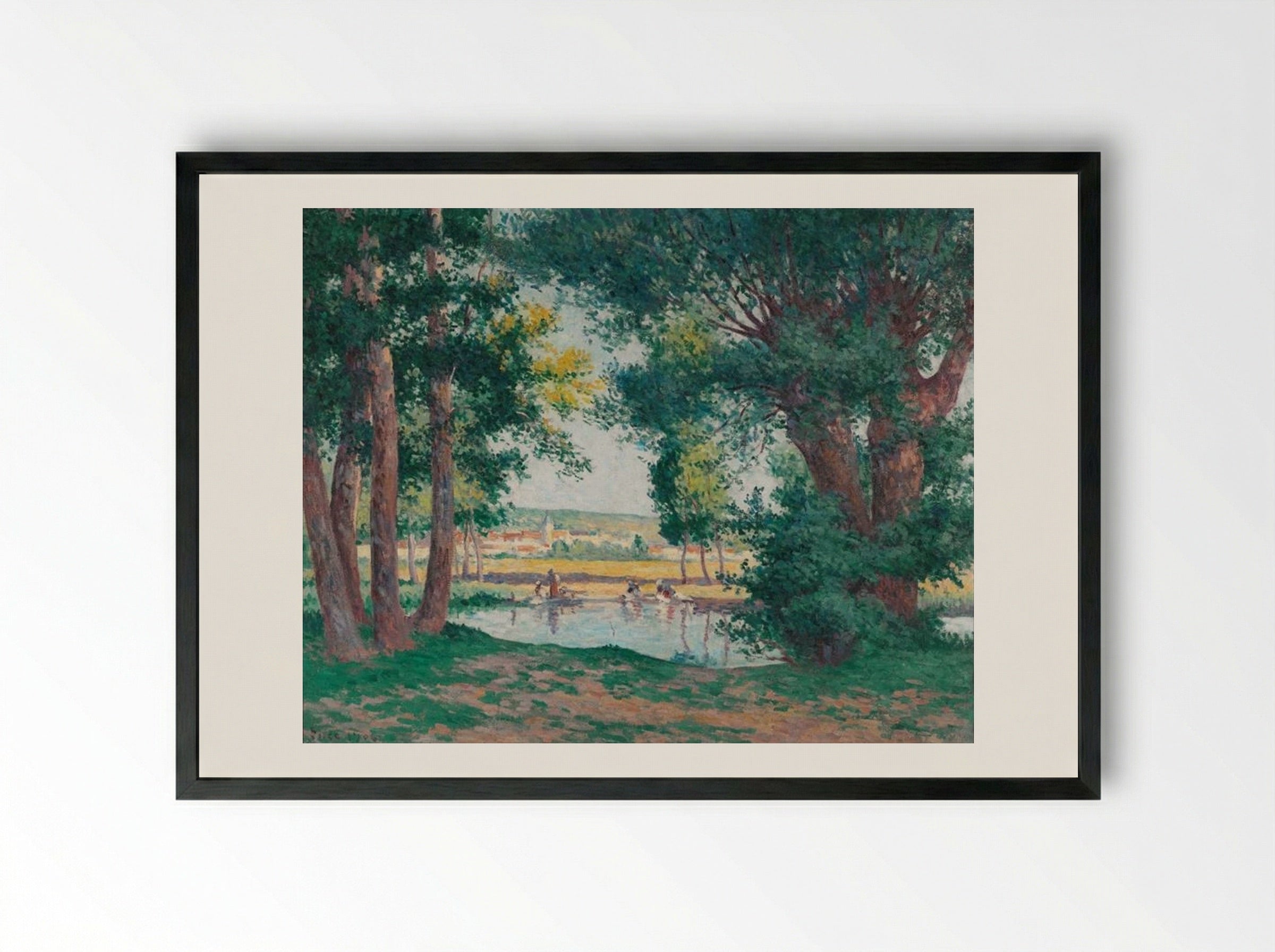 Bessy-sur-Cure, The Washerwomen at the Water's Edge - Maximilien Luce - Framed Print Black