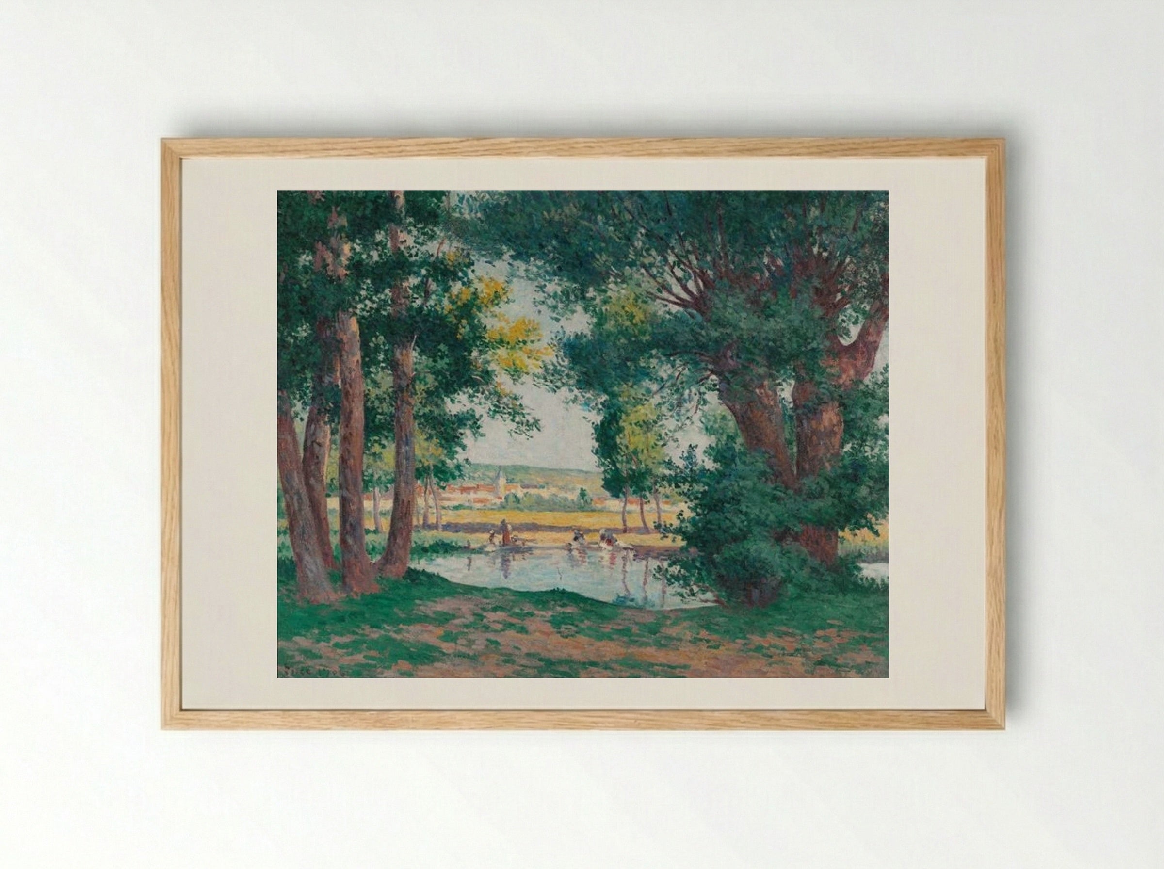 Bessy-sur-Cure, The Washerwomen at the Water's Edge - Maximilien Luce - Framed Print Wood