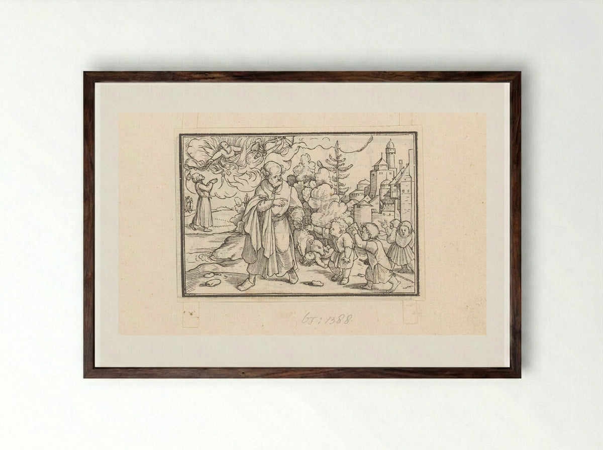 Bestraffing van de kinderen die Elisa bespotten - Veit Rudolf Specklin - Framed Print Dark Wood