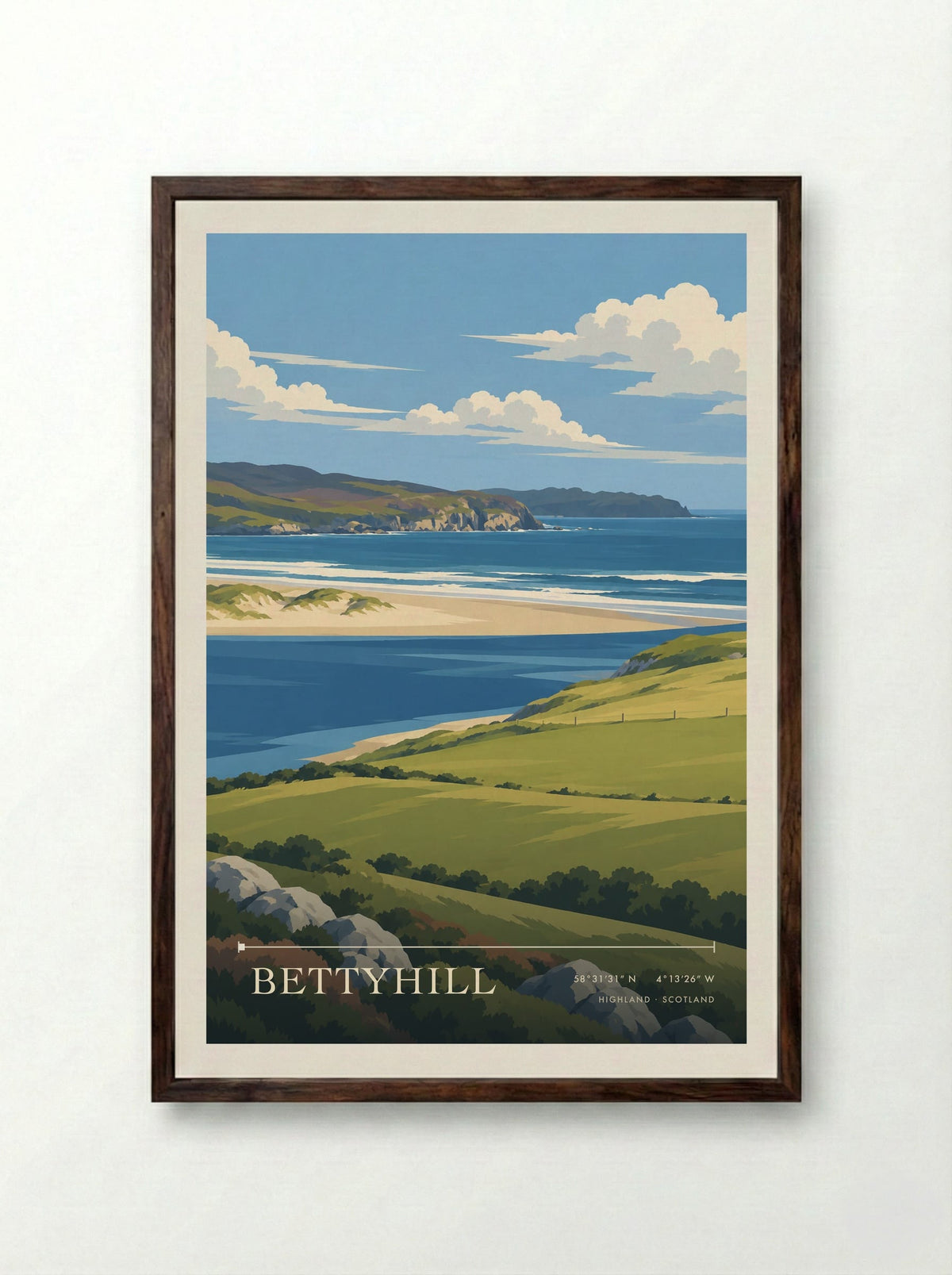 Bettyhill, Highland | Travel Poster - Framed Print Dark Wood