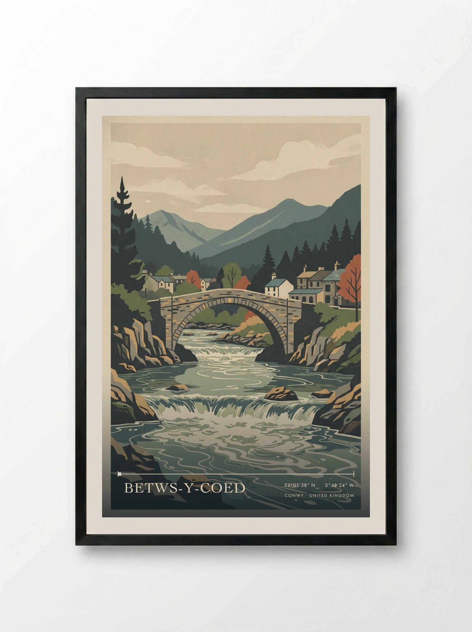 Betws-y-Coed Conwy United Kingdom Travel Poster - Framed Print Black
