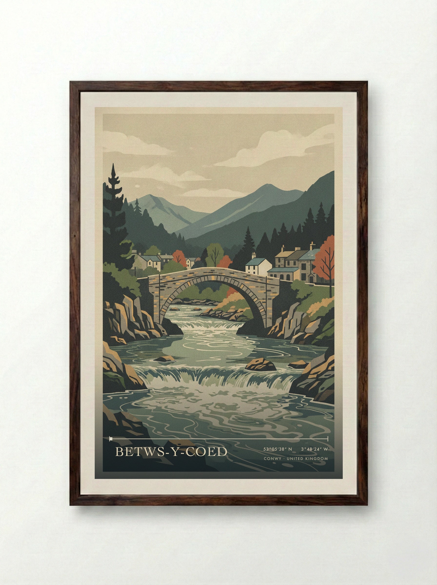Betws-y-Coed Conwy United Kingdom Travel Poster - Framed Print Dark Wood