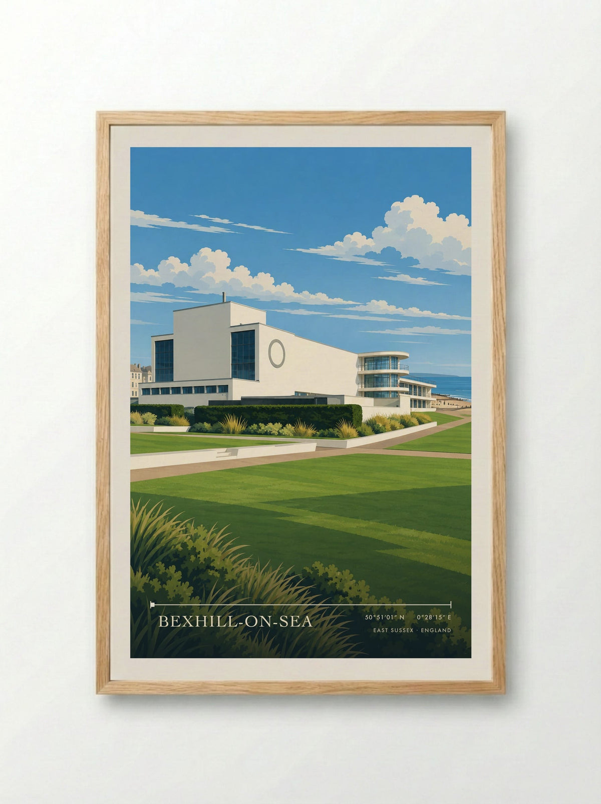 Bexhill-on-Sea, East Sussex | Travel Poster - Framed Print Wood