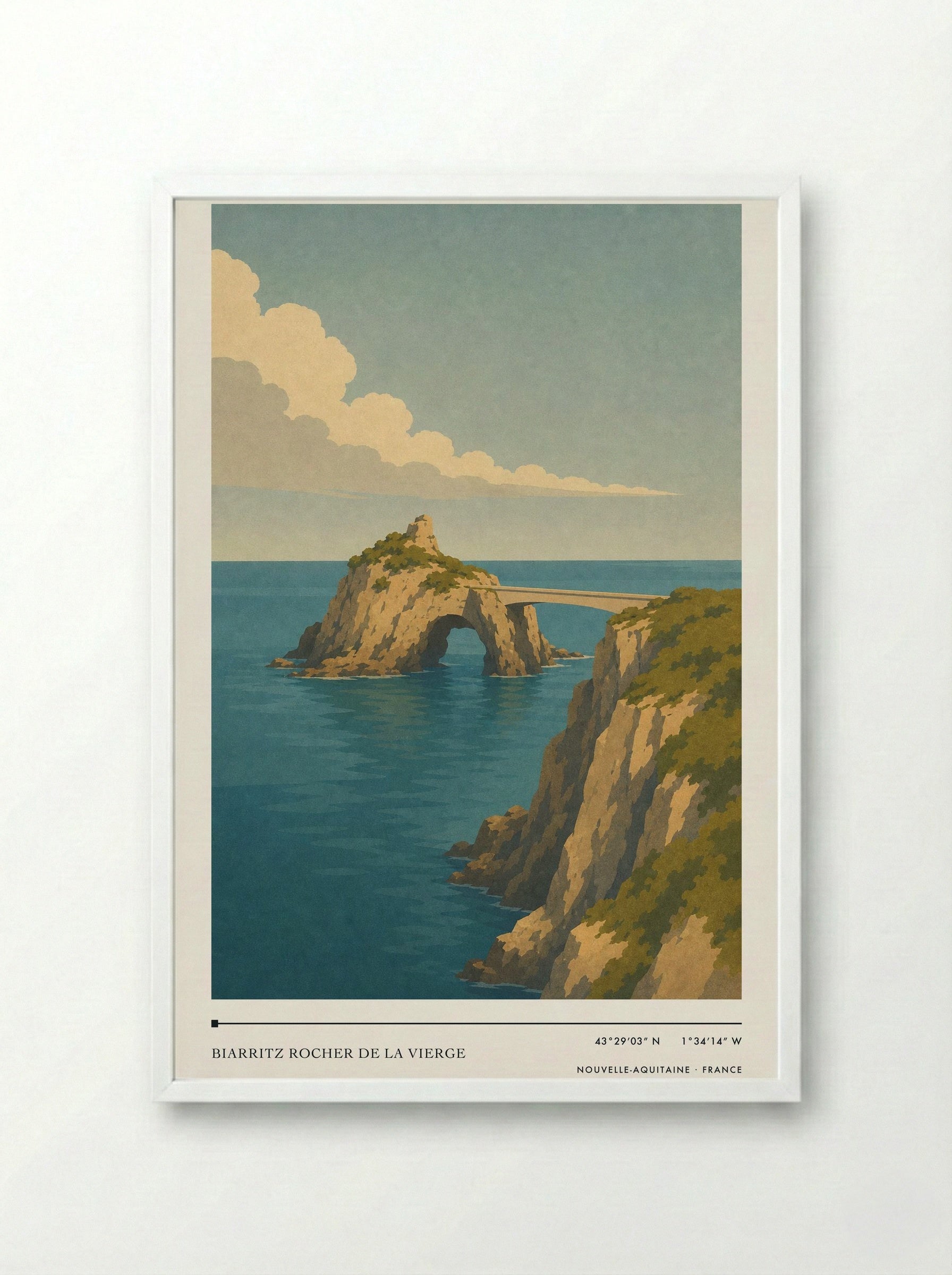 Biarritz Rocher de la Vierge Travel Poster Artwork - Framed Print White
