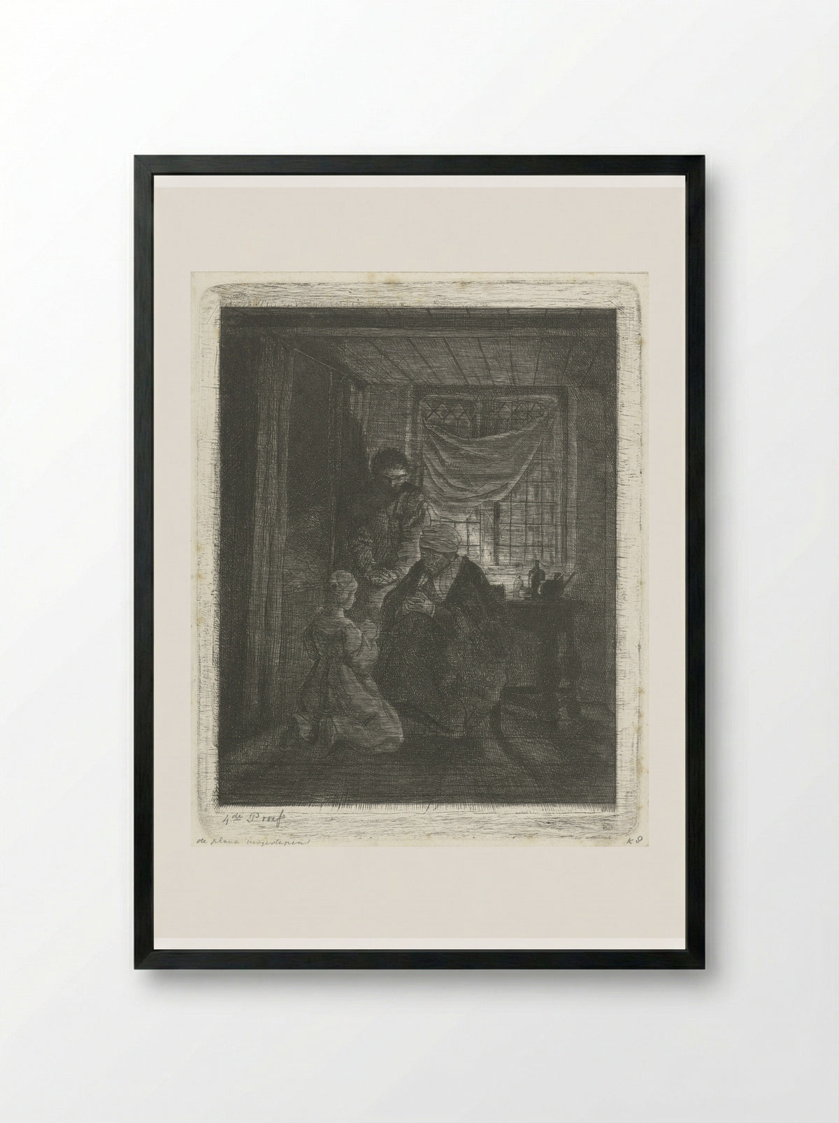 Biddend gezin voor een bedstede - Jacobus Ludovicus Cornet - Framed Print Black
