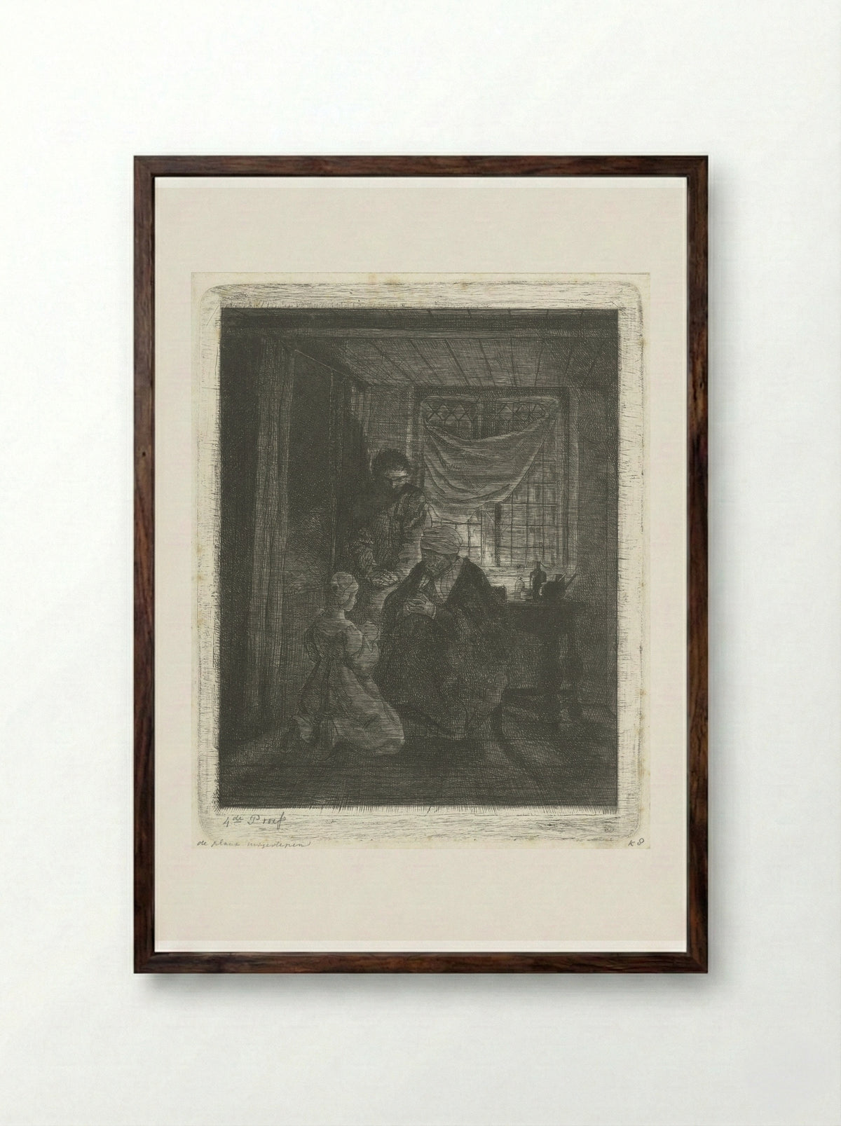 Biddend gezin voor een bedstede - Jacobus Ludovicus Cornet - Framed Print Dark Wood