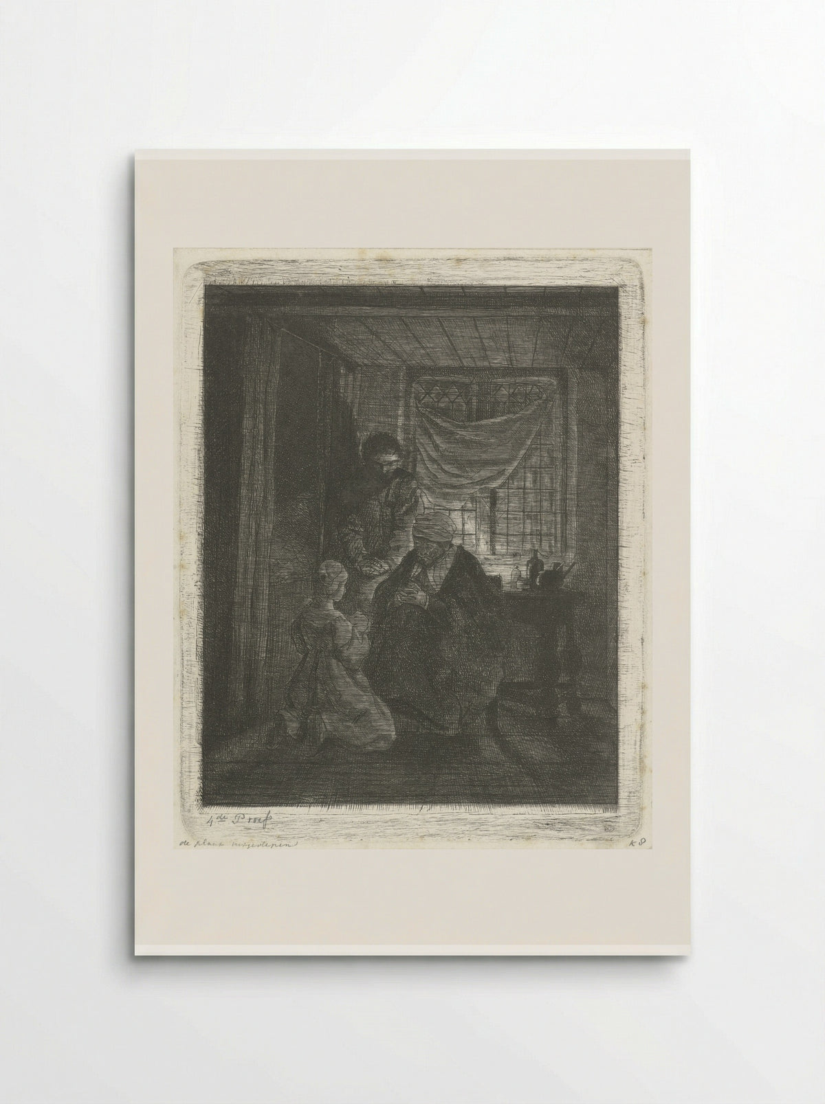Biddend gezin voor een bedstede - Jacobus Ludovicus Cornet - Poster