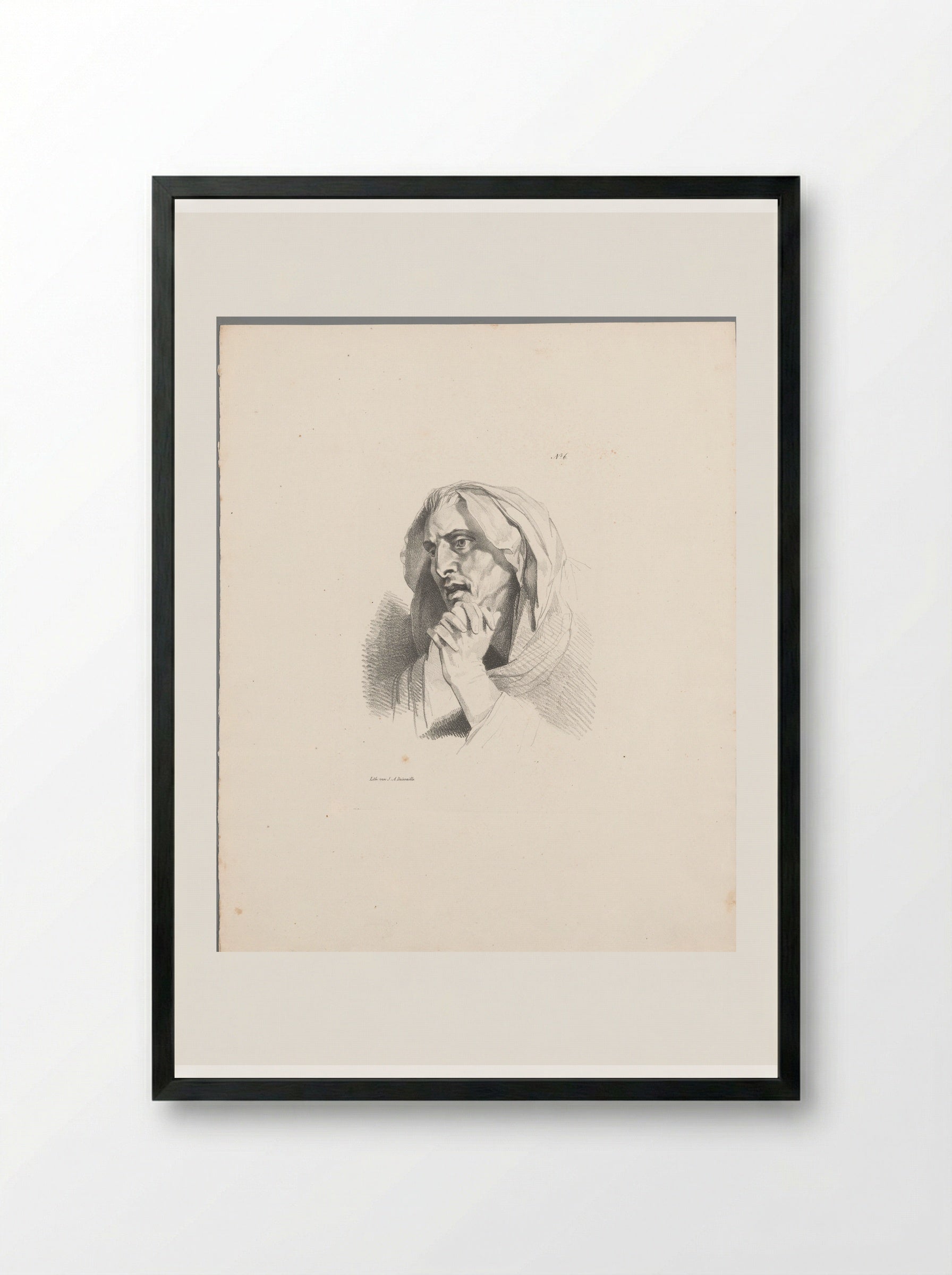 Biddende man (Praying Man) - Jean Augustin Daiwaille - Framed Print Black