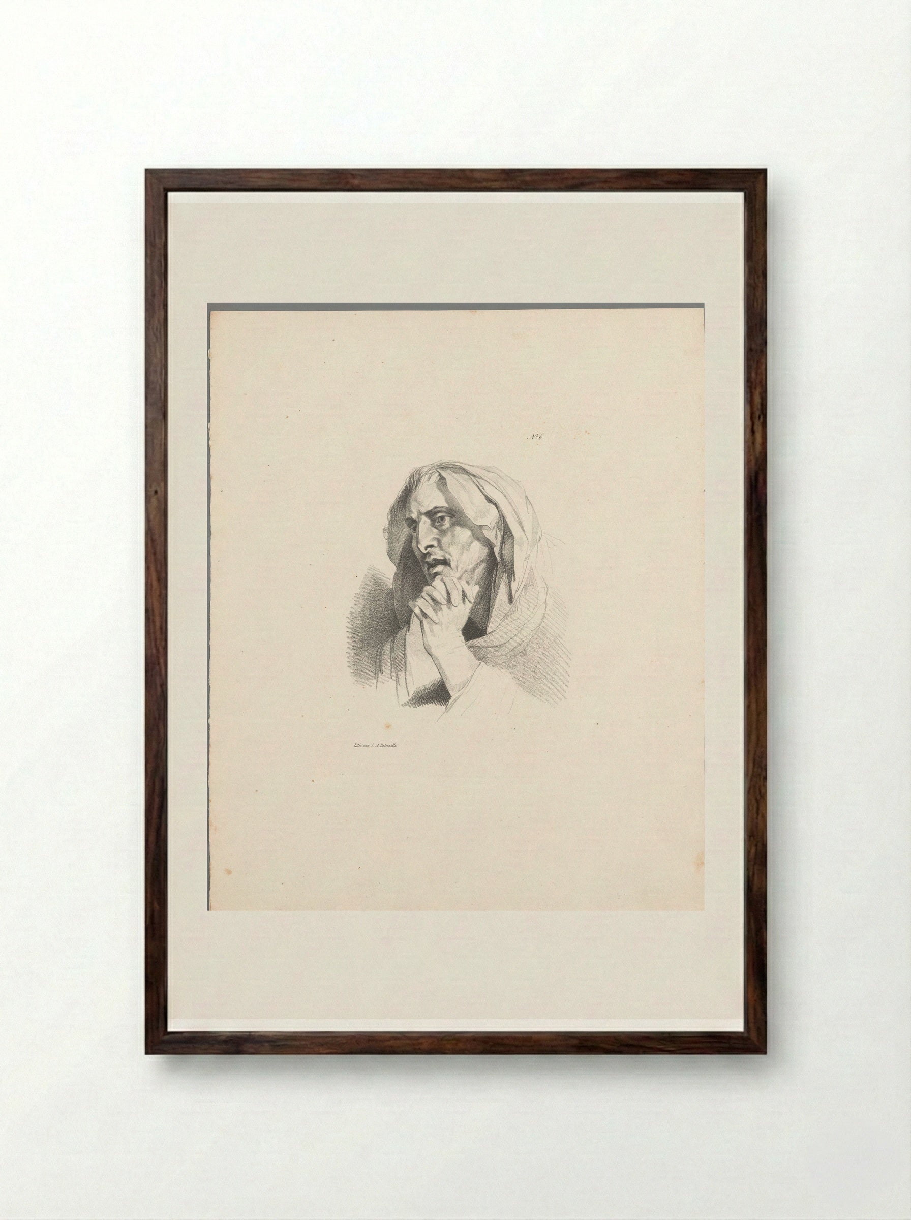 Biddende man (Praying Man) - Jean Augustin Daiwaille - Framed Print Dark Wood