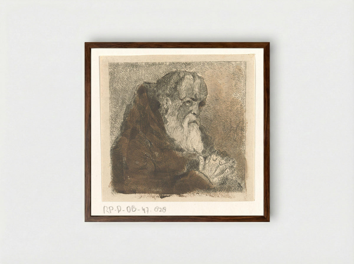 Biddende monnik (Praying Monk) - Jan Karel Jacob de Jonge - Framed Print Dark Wood