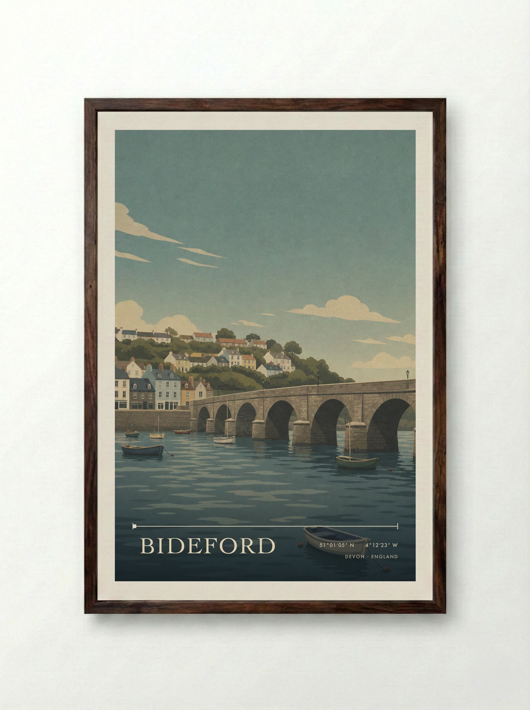 Bideford Devon England Travel Poster - Framed Print Dark Wood