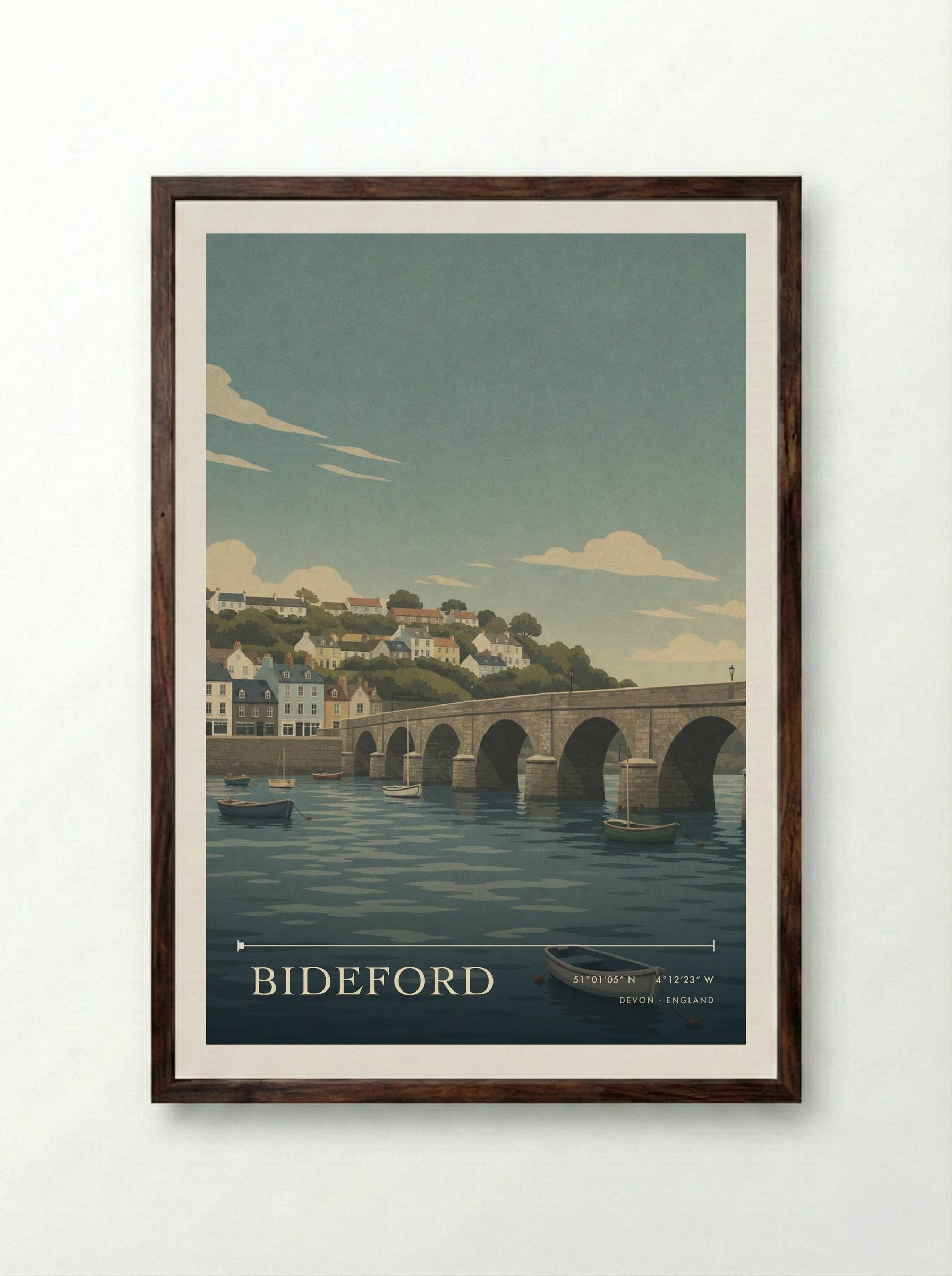 Bideford Devon England Travel Poster - Framed Print Dark Wood