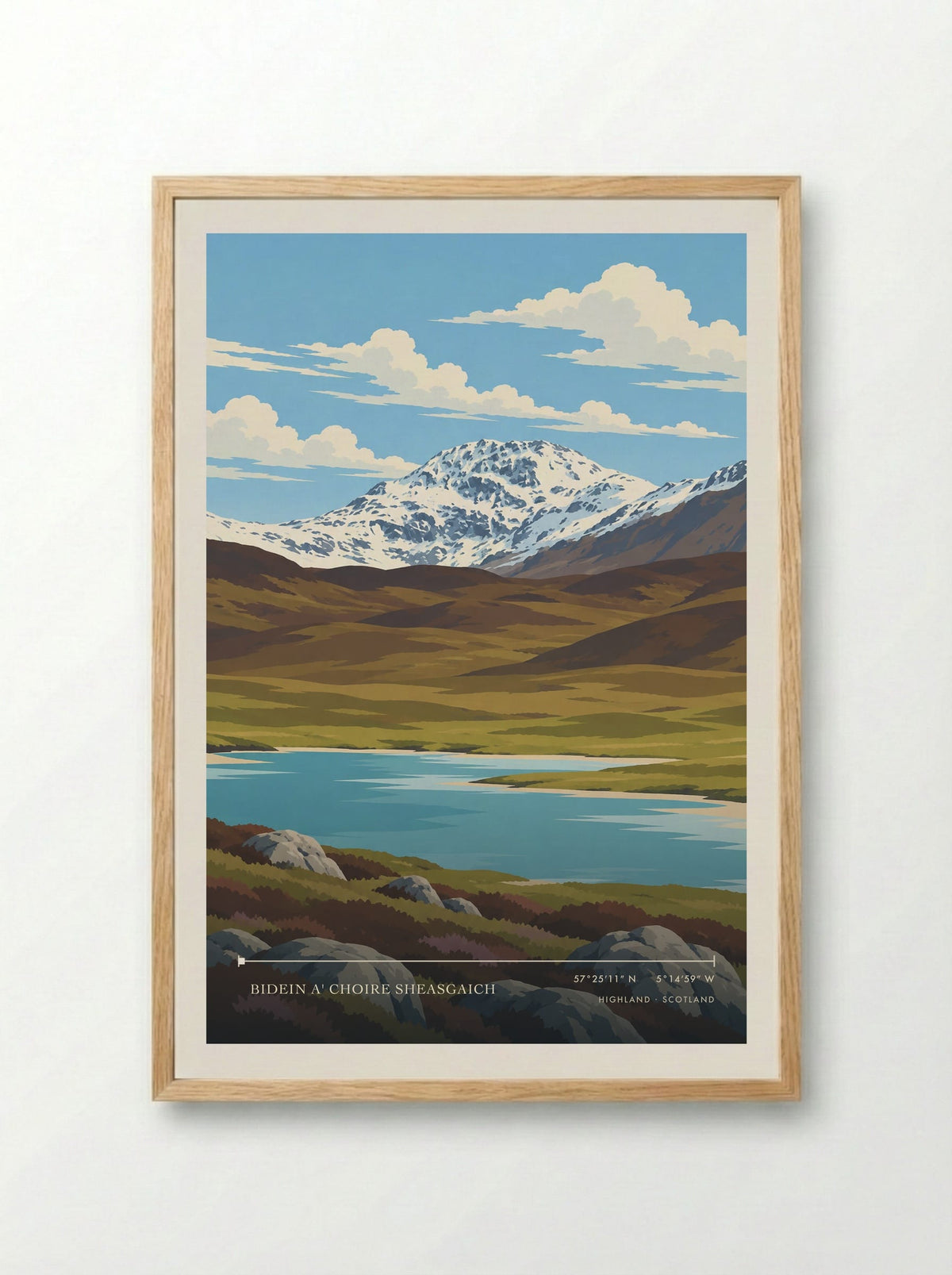 Bidein a' Choire Sheasgaich, Highland | Travel Poster - Framed Print Wood