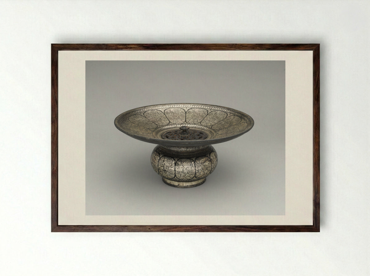 Bidriware Basin - Fine Art Print - Framed Print Dark Wood