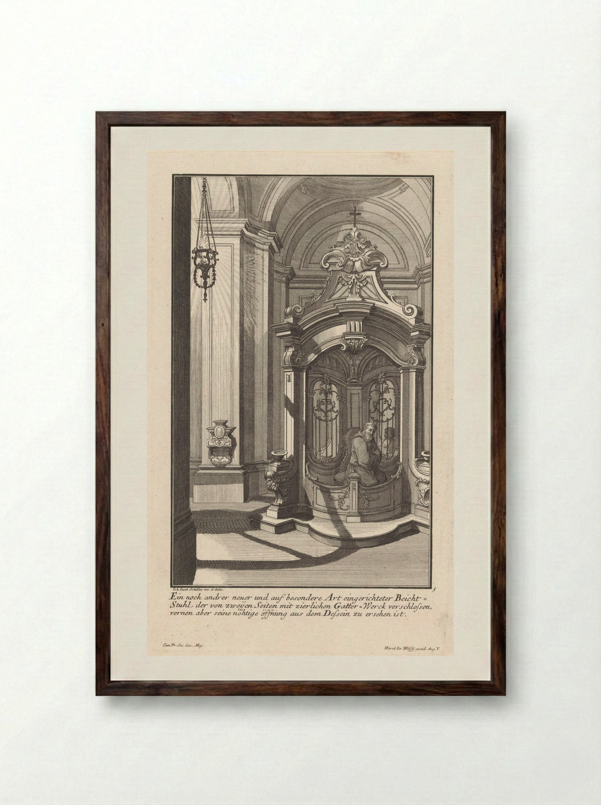 Biechtstoel met monnik (Confessional with Monk) - Georg Lichtensteger - Framed Print Dark Wood