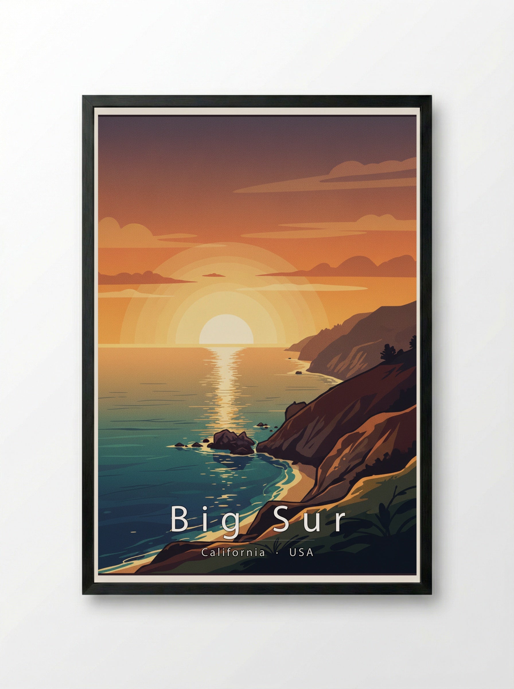 Big Sur Travel Poster Artwork - Framed Print Black