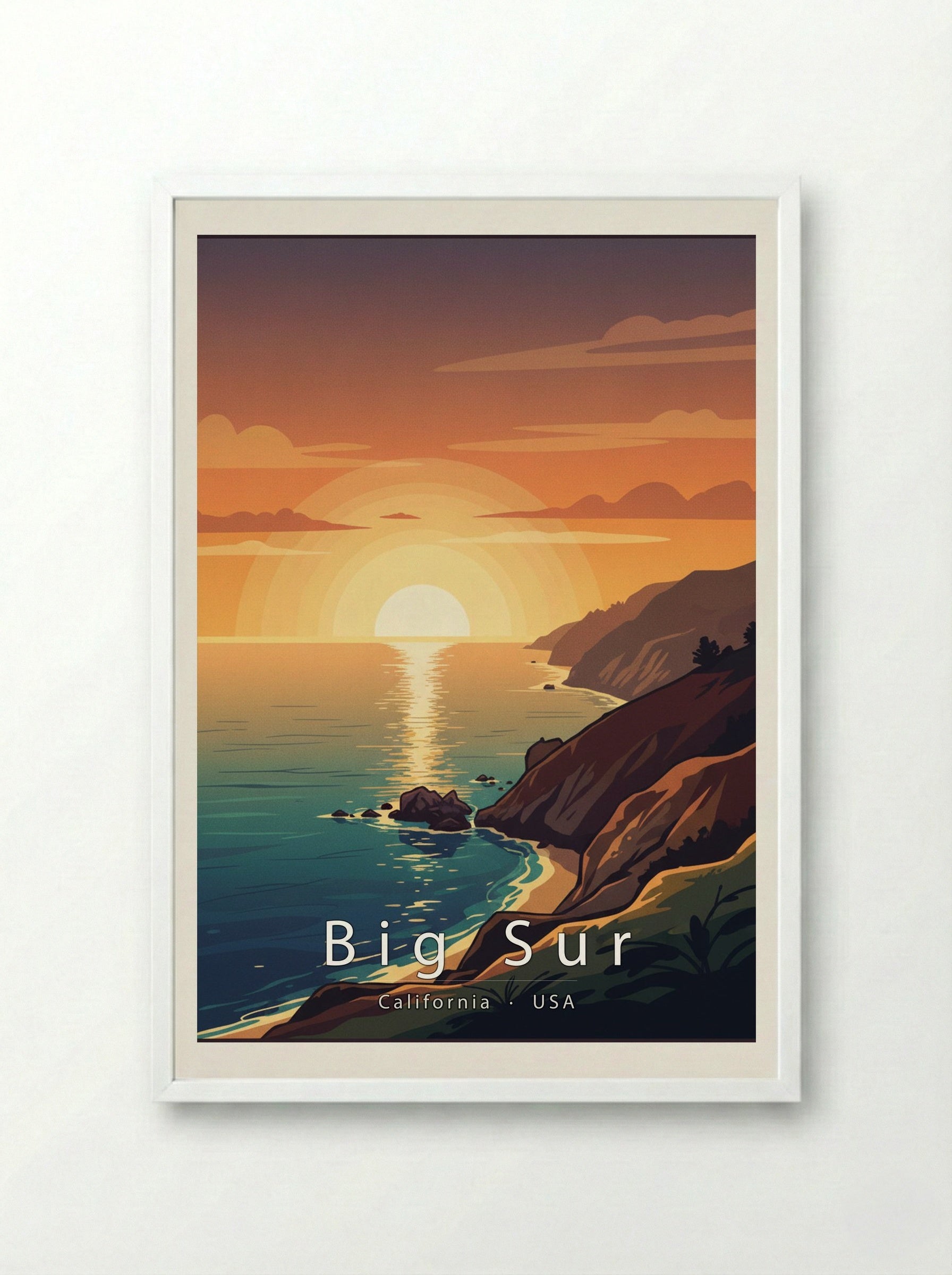 Big Sur Travel Poster Artwork - Framed Print White