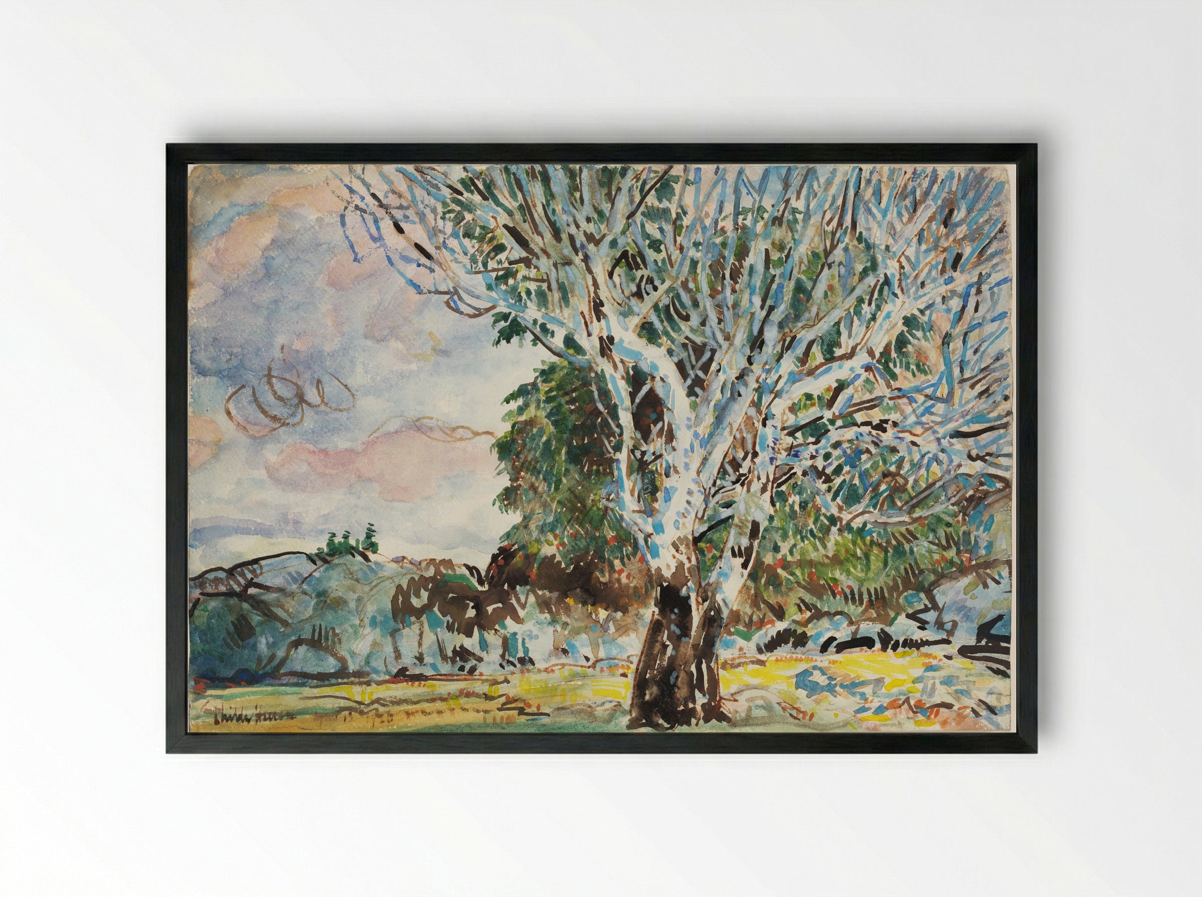 Big Sycamore, Harper's Ferry - Childe Hassam - Framed Print Black