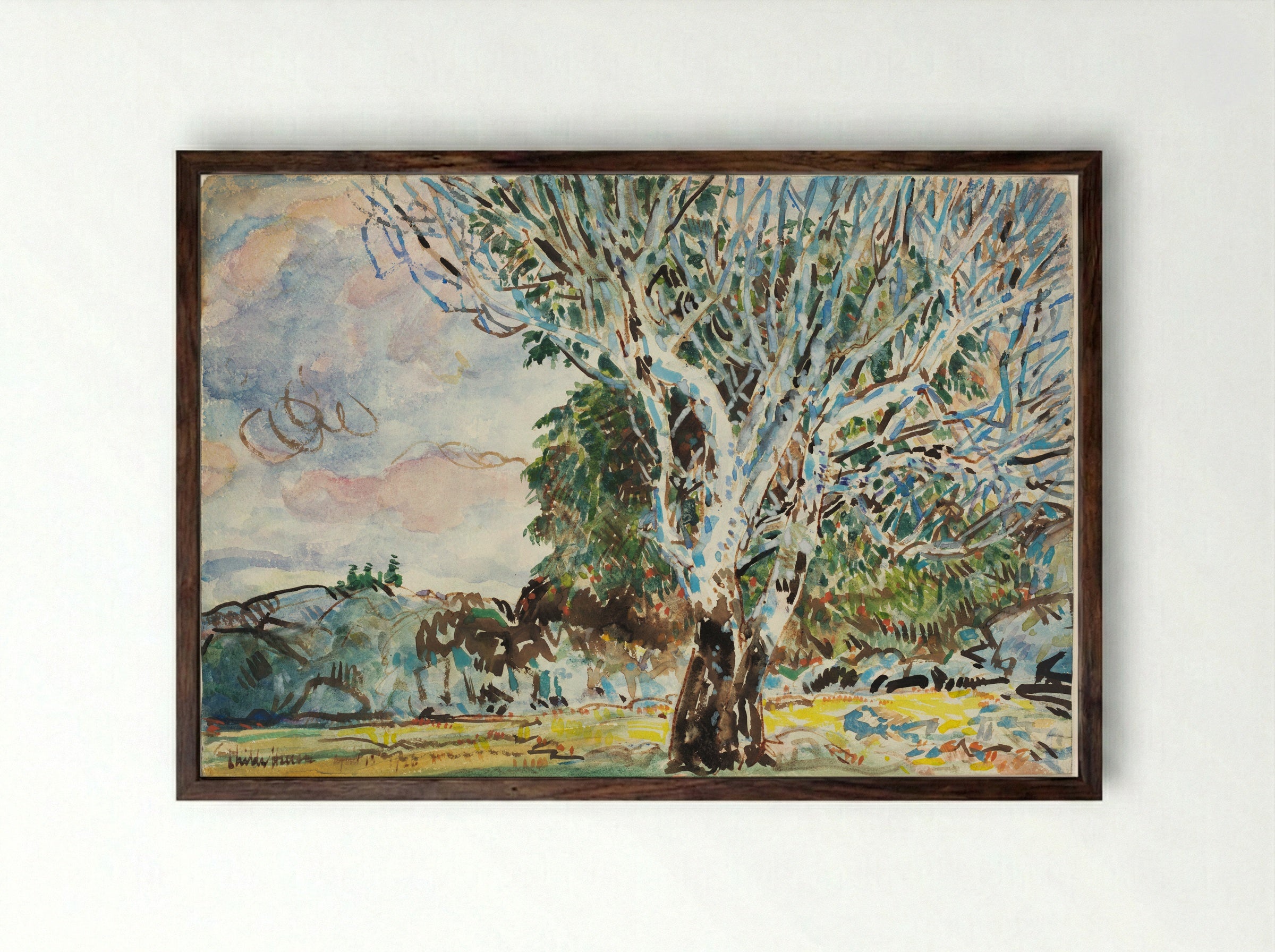 Big Sycamore, Harper's Ferry - Childe Hassam - Framed Print Dark Wood