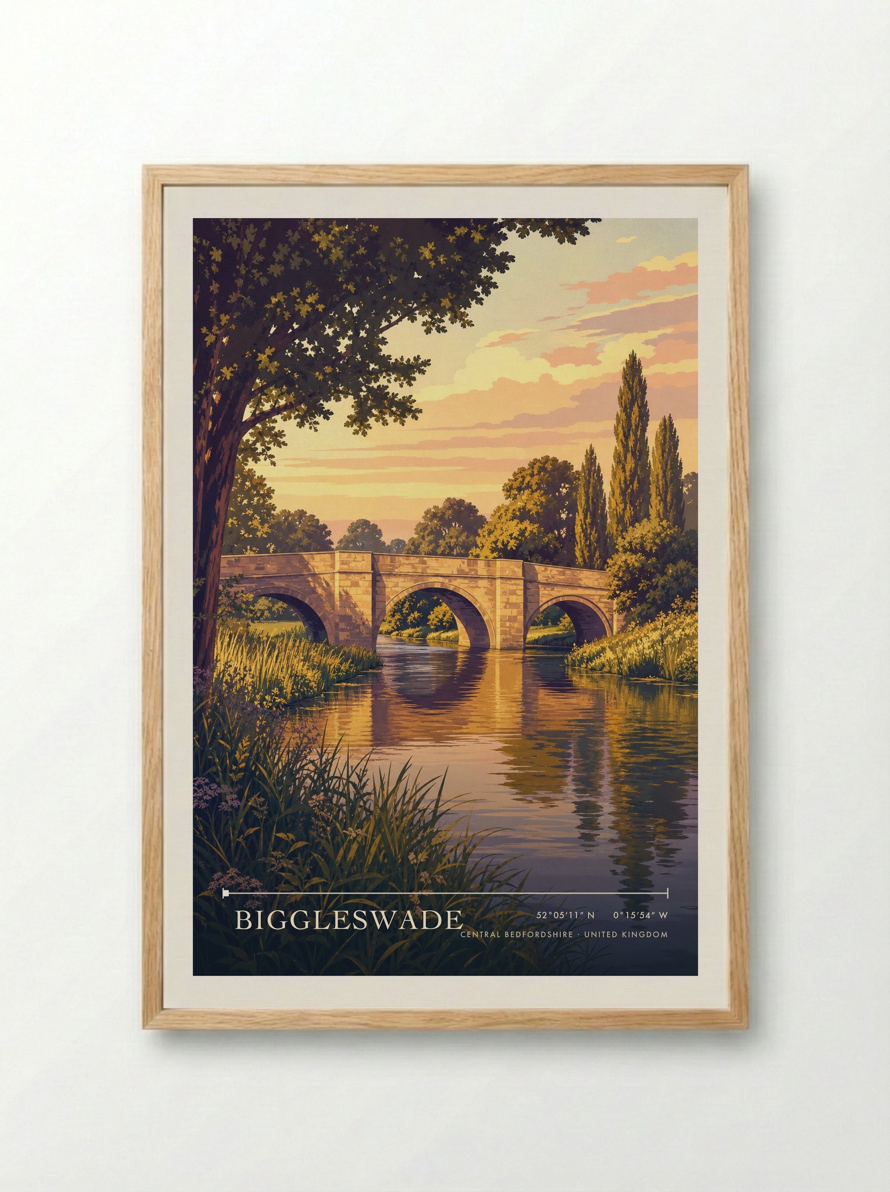 Biggleswade Central Bedfordshire United Kingdom Travel Poster - Framed Print Wood