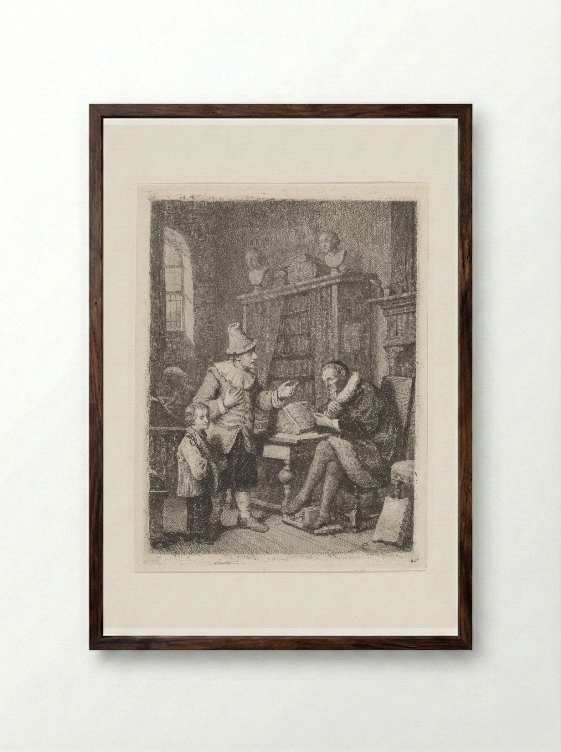 Bij de advocaat (At the Lawyer's) - David van der Kellen - Framed Print Dark Wood
