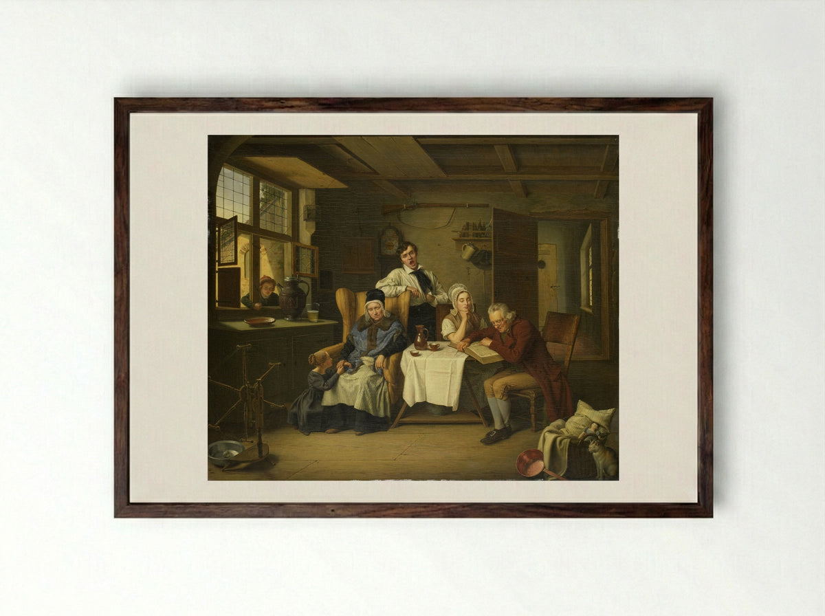 Bijbellezen (Bible Reading) - Eduard Karl Gustav Lebrecht Pistorius - Framed Print Dark Wood