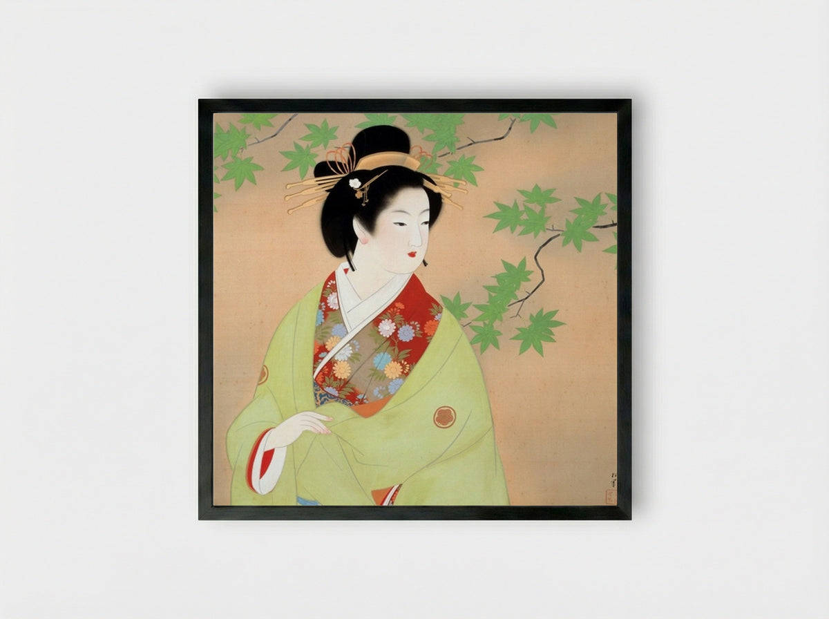 Bijinga (Woman Beneath Maple Branches) - Uemura Shoen - Framed Print Black