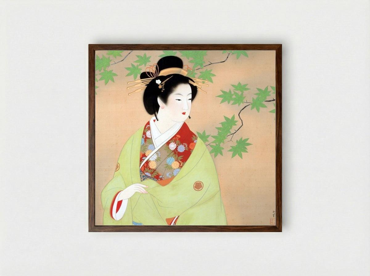 Bijinga (Woman Beneath Maple Branches) - Uemura Shoen - Framed Print Dark Wood