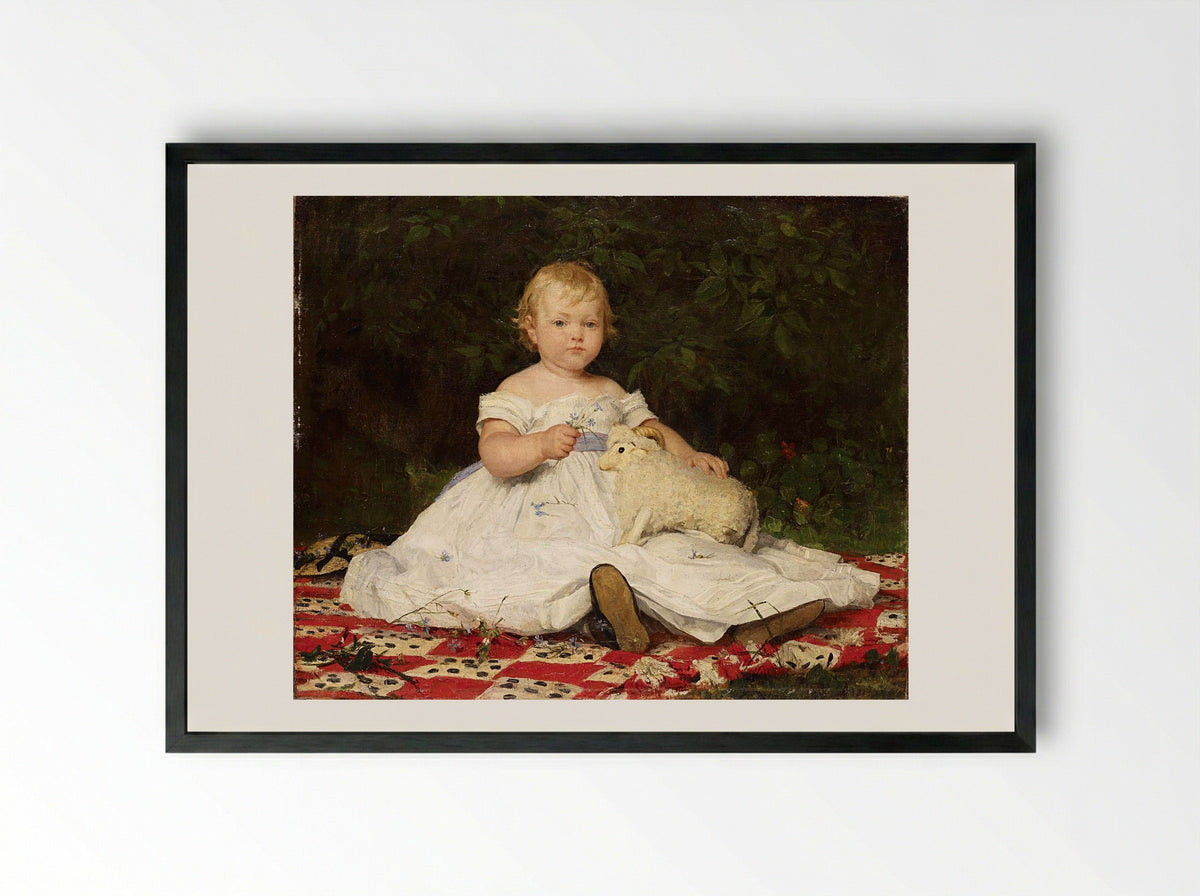 Bildnis Emilie Weiss (mit Plüschtier) - Albert Anker - Framed Print Black