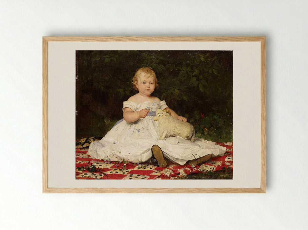 Bildnis Emilie Weiss (mit Plüschtier) - Albert Anker - Framed Print Wood