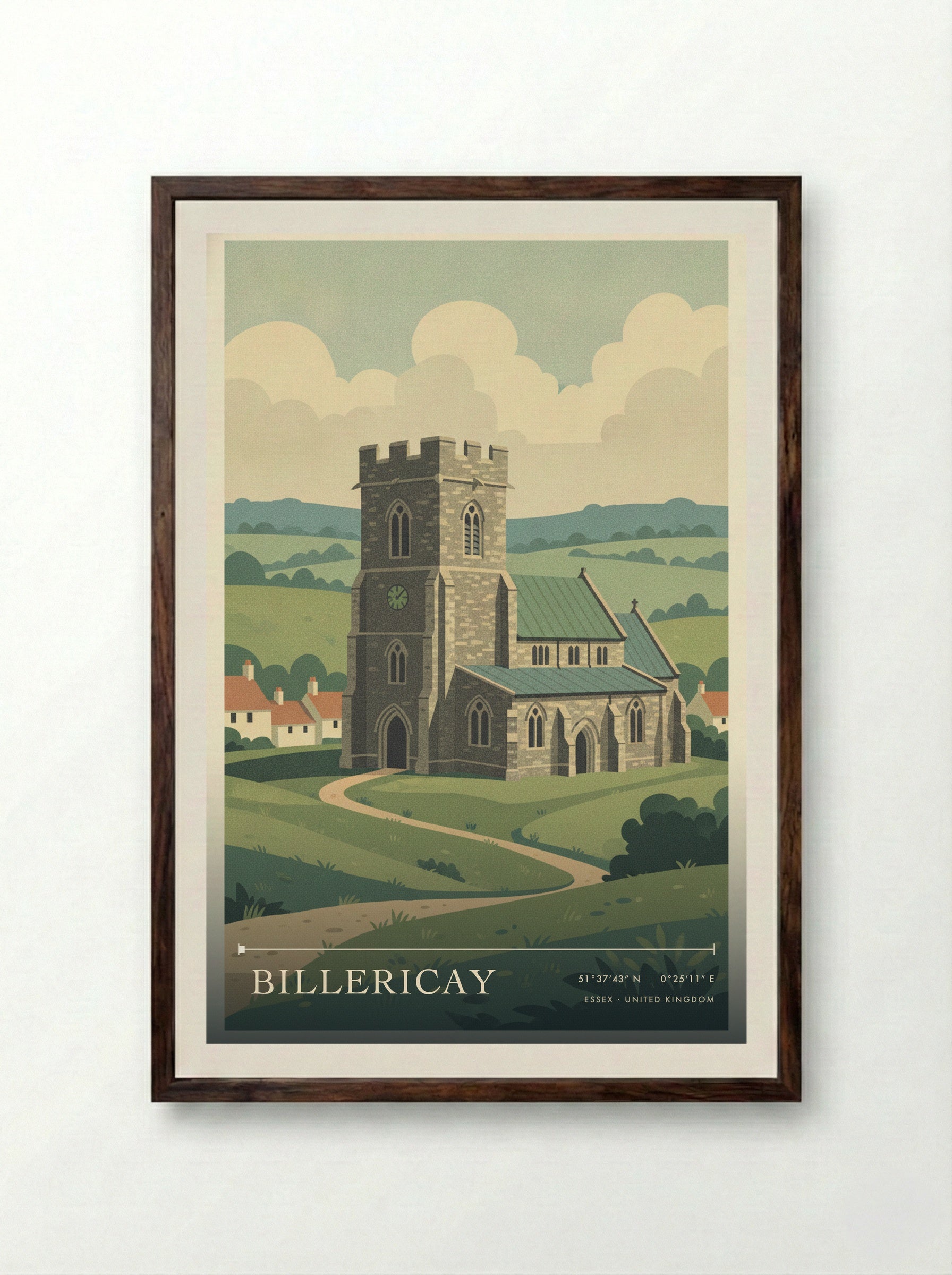 Billericay Essex United Kingdom Travel Poster - Framed Print Dark Wood