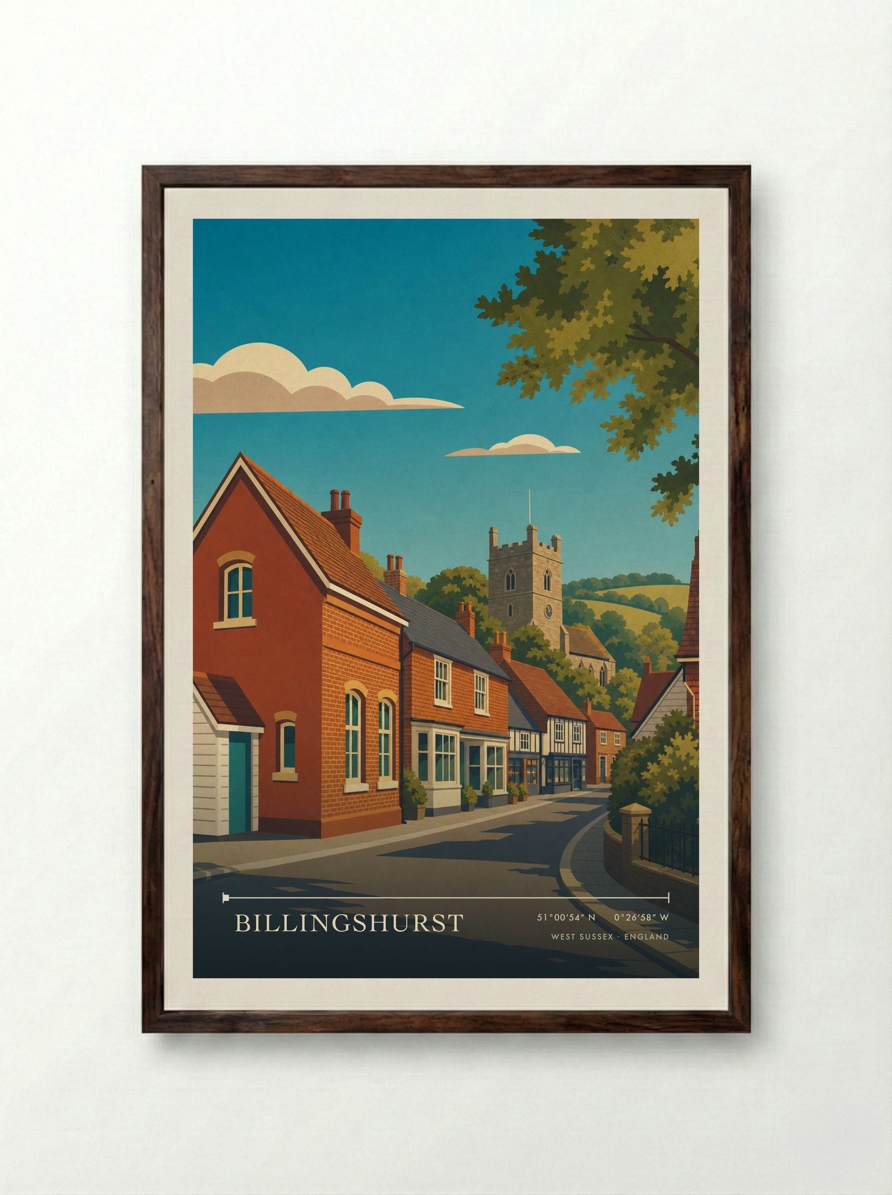 Billingshurst West Sussex England Travel Poster - Framed Print Dark Wood
