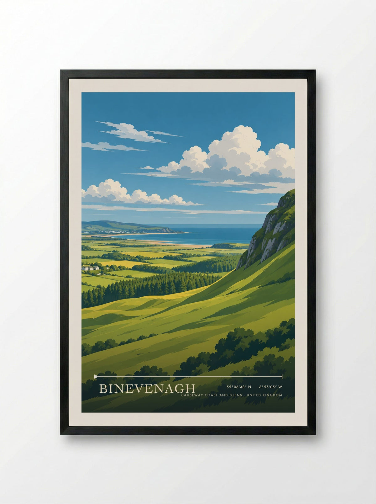 Binevenagh, Causeway Coast and Glens | Travel Poster - Framed Print Black