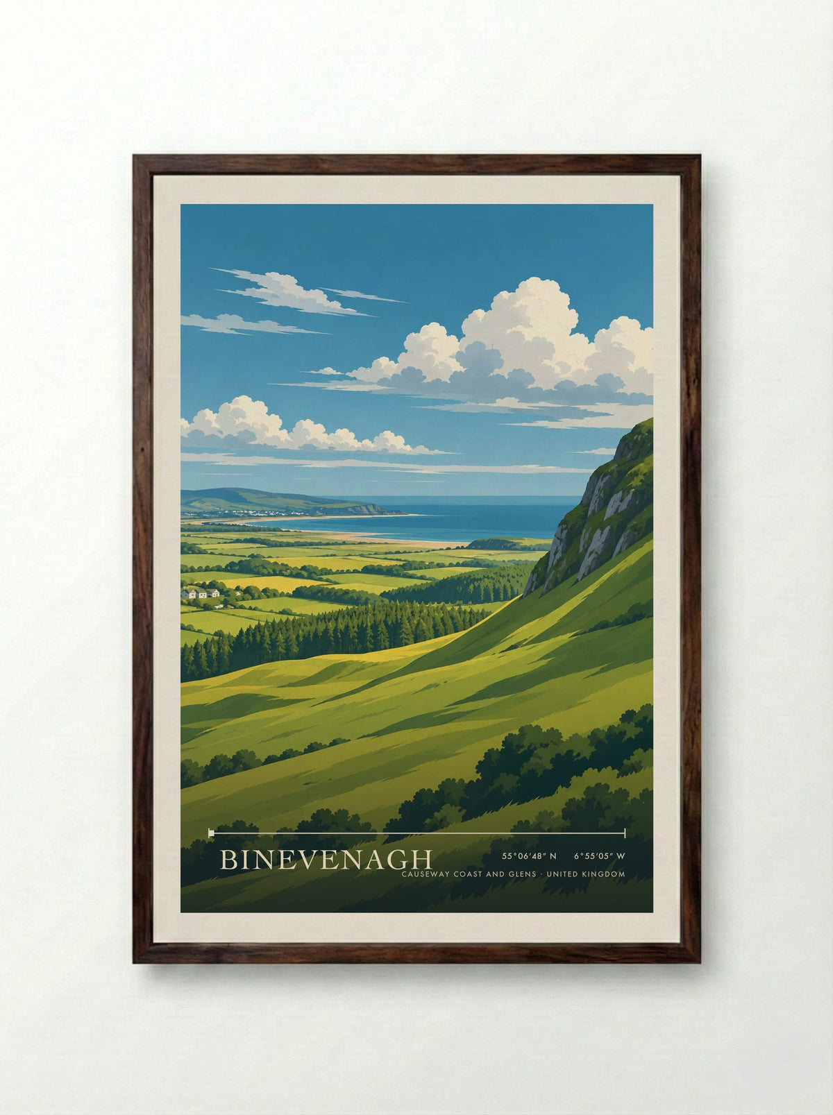 Binevenagh, Causeway Coast and Glens | Travel Poster - Framed Print Dark Wood