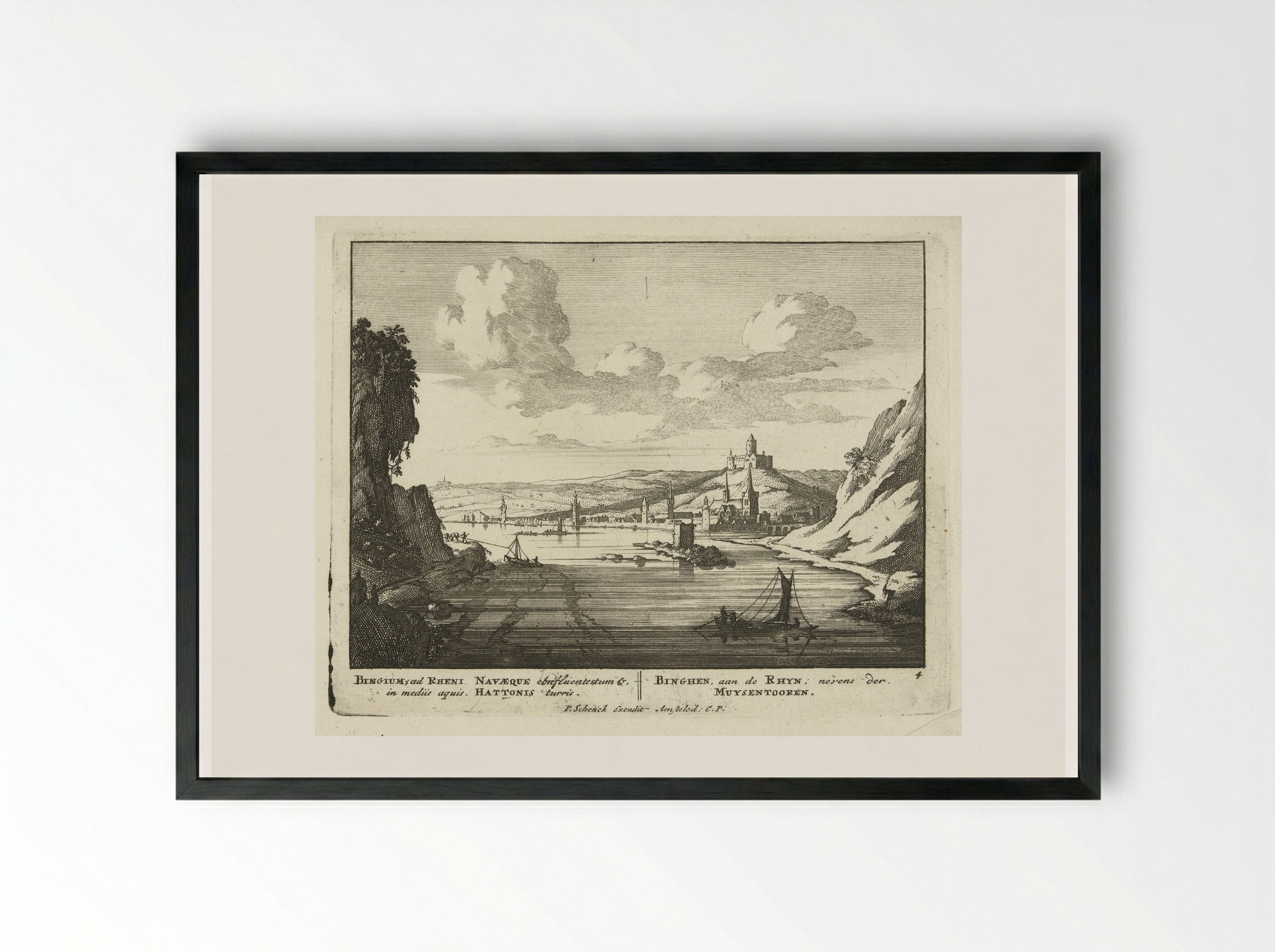 Bingen aan de Rijn met de Muizentoren - Jan van Call (I) - Framed Print Black