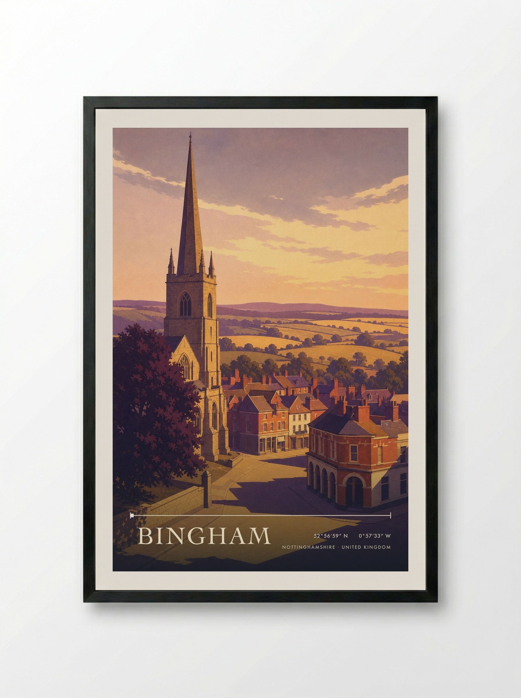 Bingham Nottinghamshire United Kingdom Travel Poster - Framed Print Black