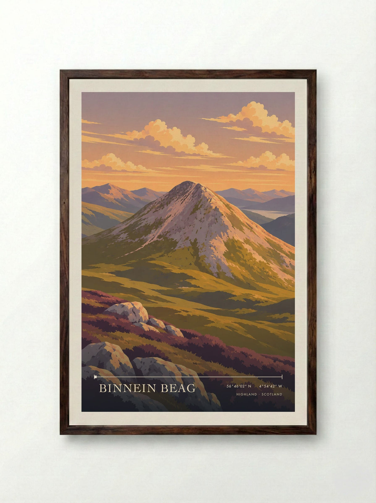Binnein Beag, Highland | Travel Poster - Framed Print Dark Wood