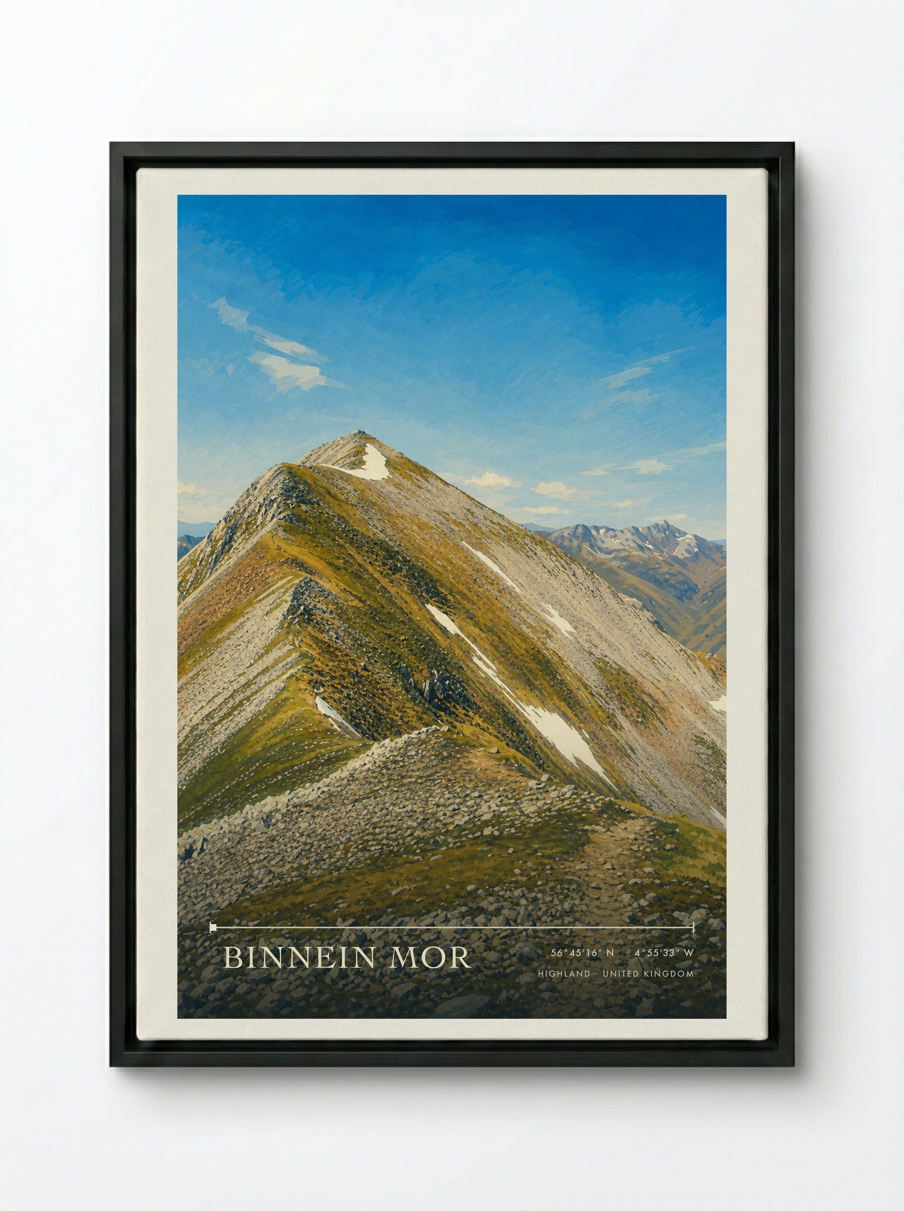 Binnein Mor Highland United Kingdom Travel Poster - Framed Canvas Black