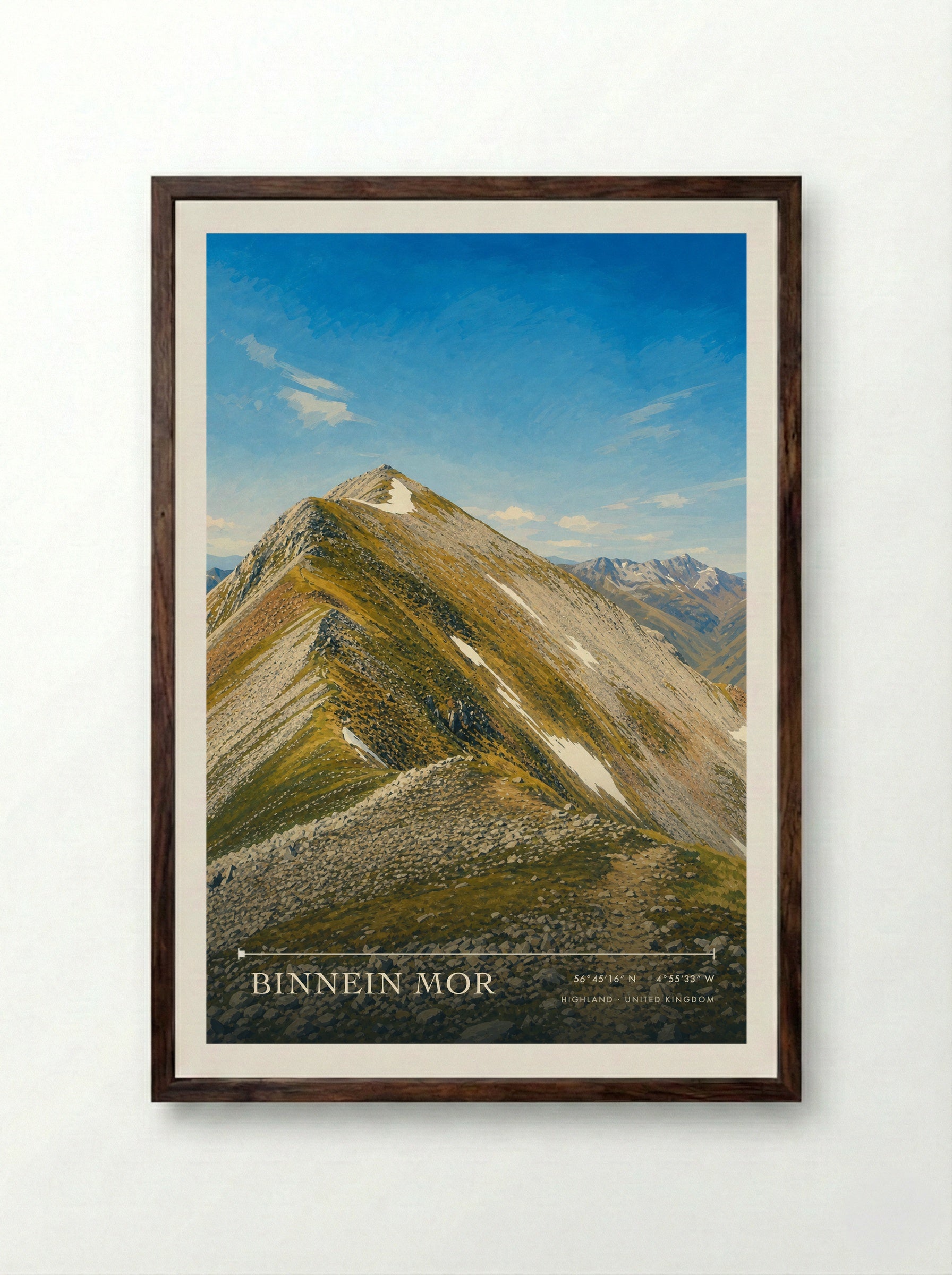 Binnein Mor Highland United Kingdom Travel Poster - Framed Print Dark Wood